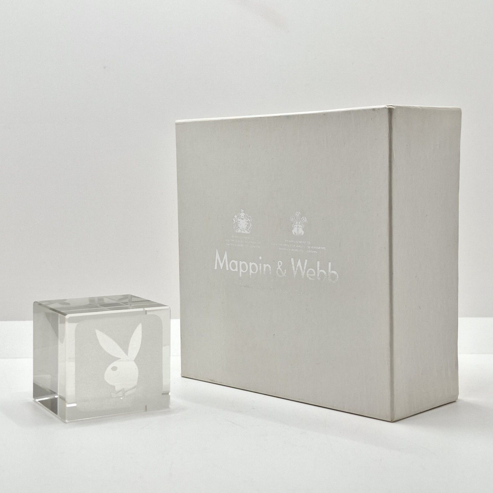Mappin & Webb Playboy Club Paperweight Engraved Bunny Crystal Glass Boxed 1970s