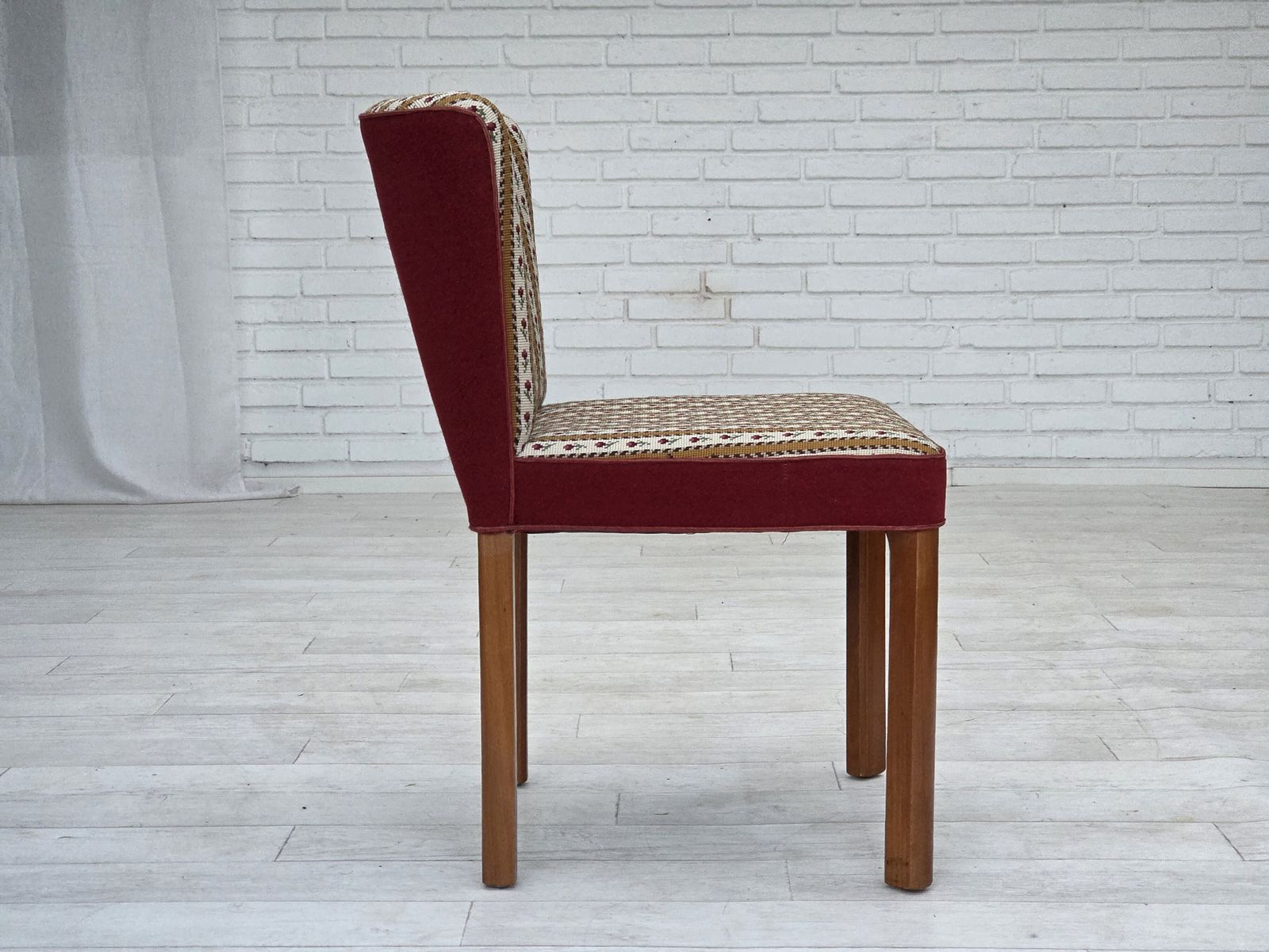 1960s, Set Of 2 Danish Easy Chairs, Traditional Danish Woven Wool Fabric, Ash Wood Legs. photo vinterior