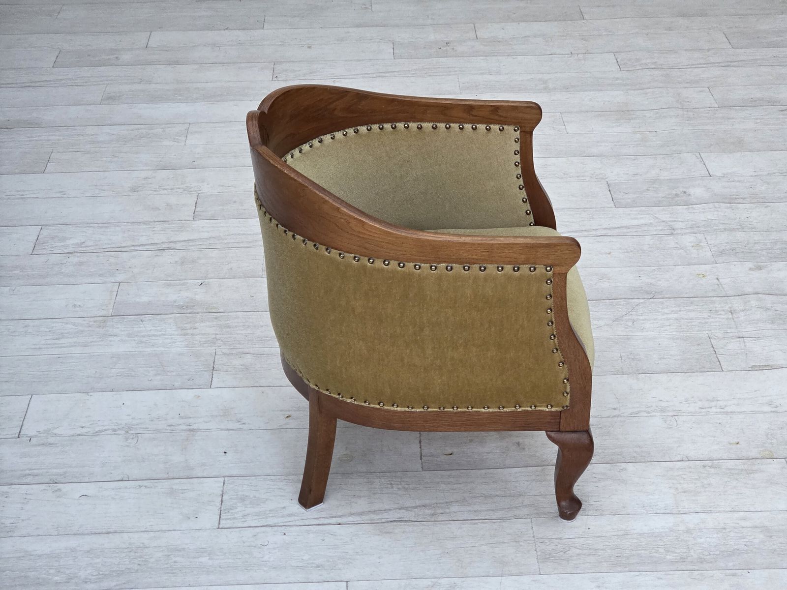 1960s, Danish Side/Children's Armchair, Light Green Furniture Velour, Oak Wood. photo buy