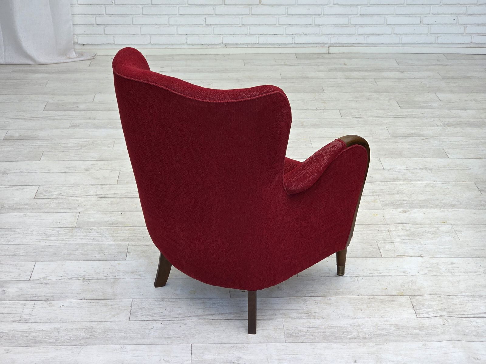 1960s, Danish Armchair, Original Condition, Wool Fabric, Beech Wood Legs. photo Furniture