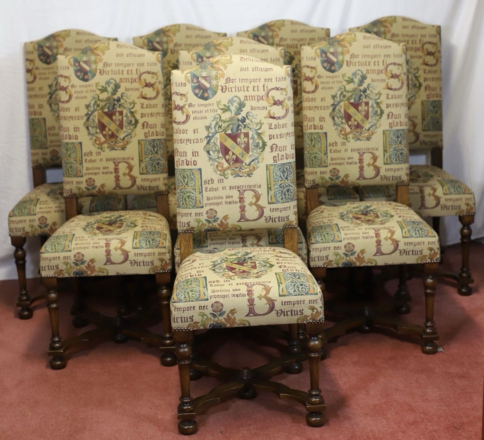 Taylor&Co Stunning Set Of Eight Oak Upholstered Dining Chairs photo for sale