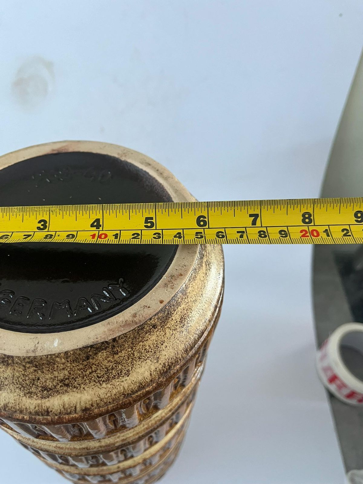 photo furniture Large Mid Century Scheurich White & Brown Glazed Ceramic West German Pottery Floor Vase