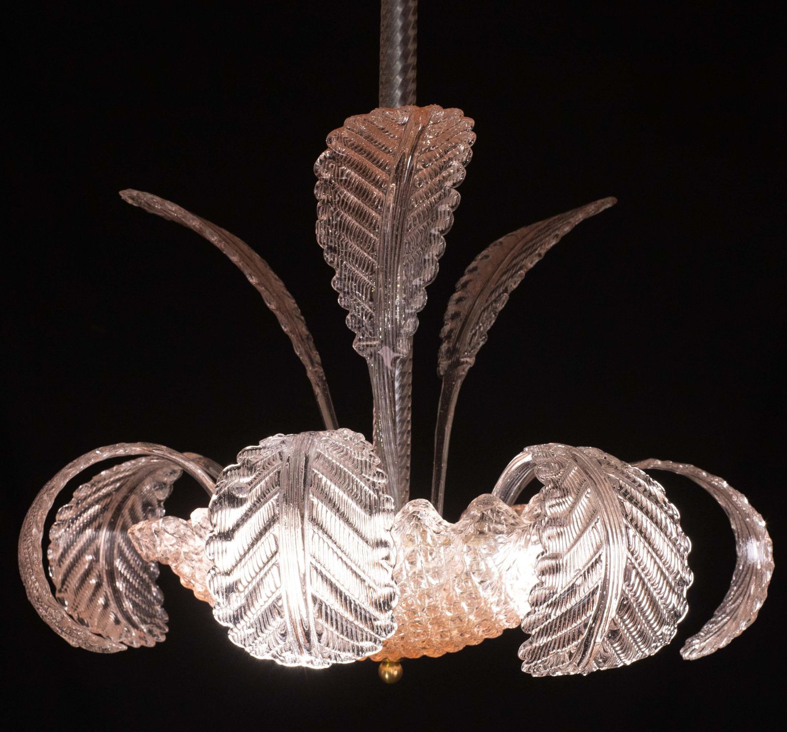 photo vinterior Pink Art Decò Barovier E Toso Chandelier, Murano Glass, 1950s