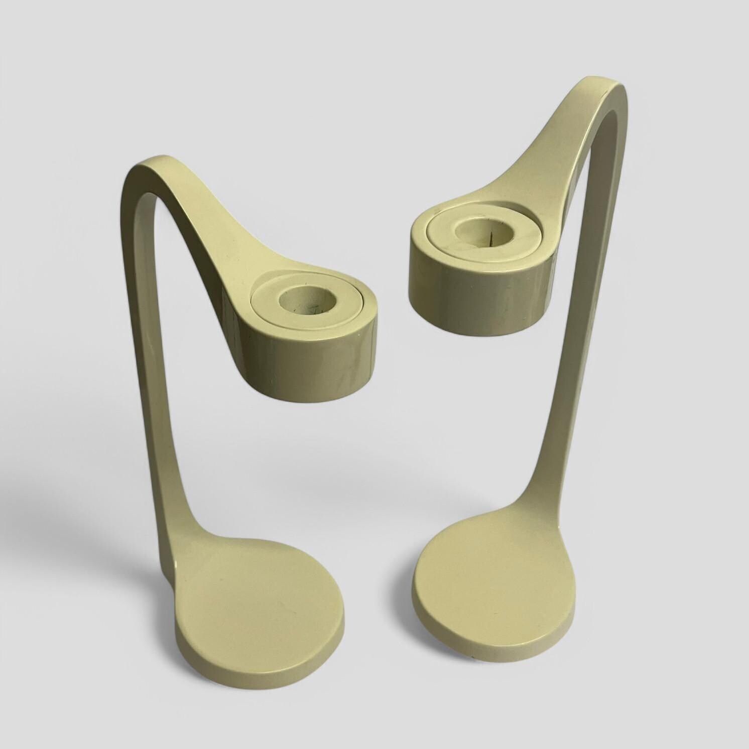 Pair Of Vintage 90s Ikea Jatteviktig Candlesticks In White Metal Designed By Monika Mulder photo Home Decor