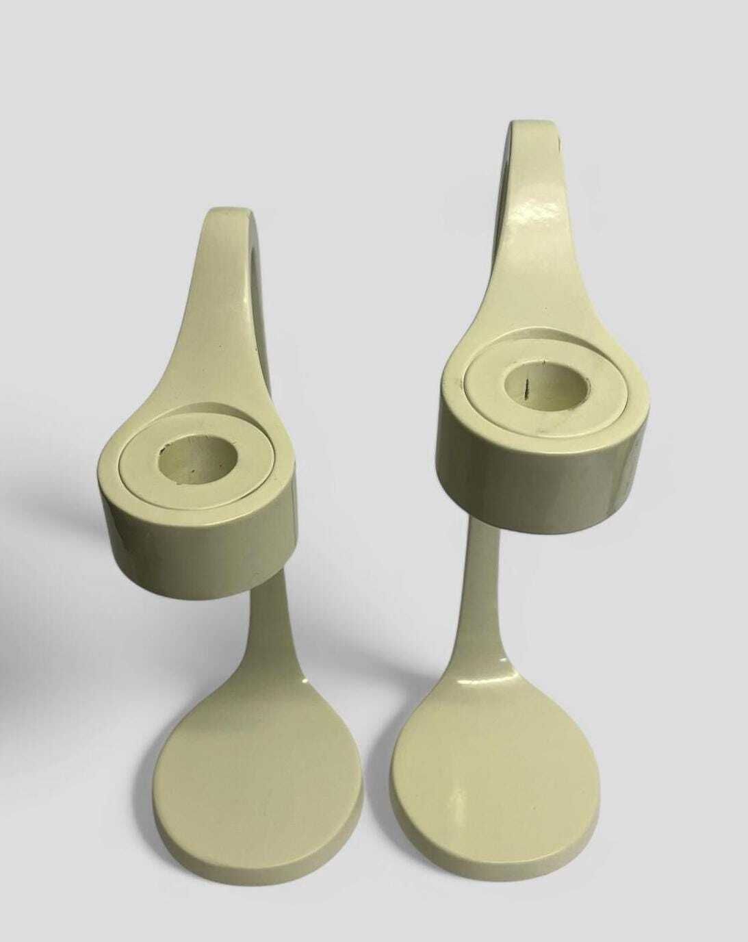 Pair Of Vintage 90s Ikea Jatteviktig Candlesticks In White Metal Designed By Monika Mulder photo vinterior