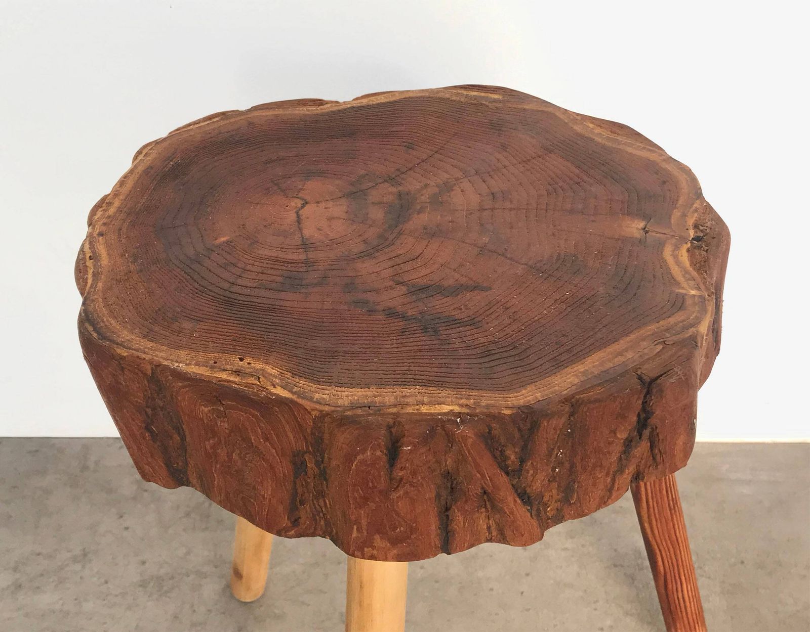 Original Vintage Retro Mid Century Wooden Yew Tree Slice Coffee Table / Side Table / Plant Stand George Nakashima Influence photo vinterior