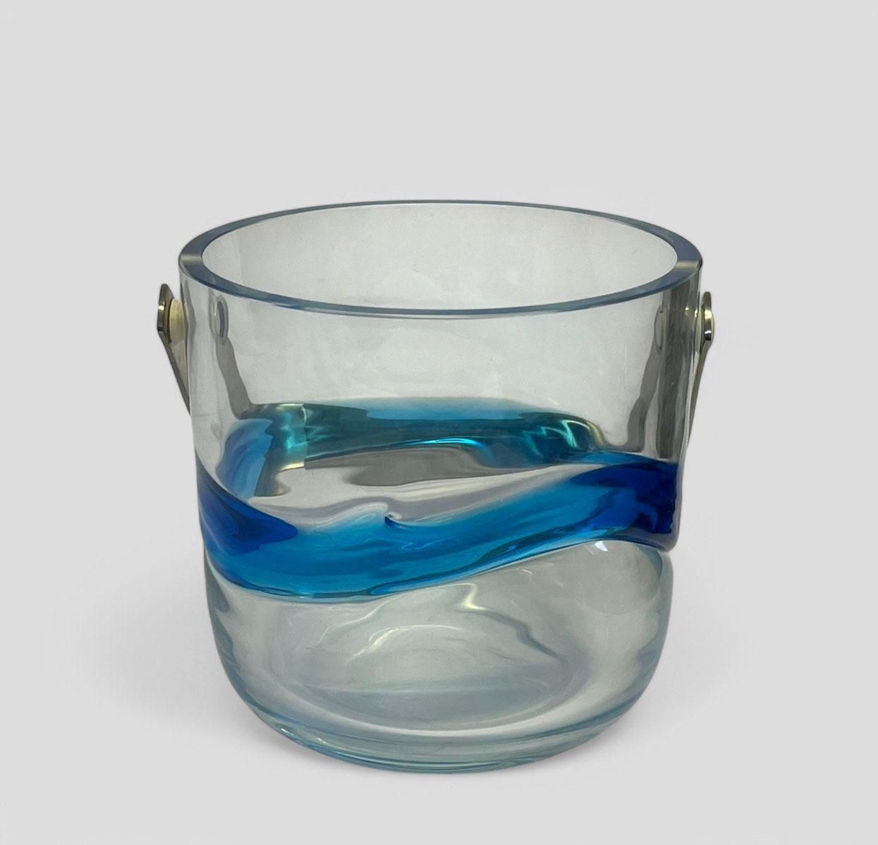 Vintage Mid Century Blue Hour Hand Blown Glass Ice Bucket & Tongs By Holmegaard Denmark photo buy