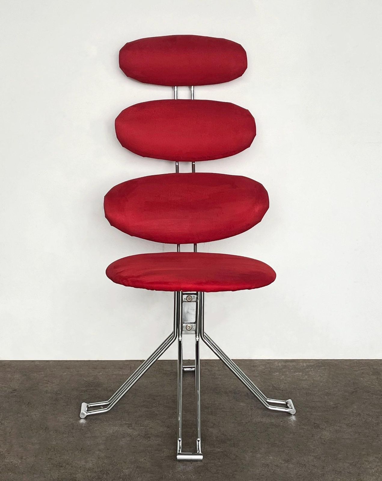 Mid Century Paul Volther Style Chrome And Red Fabric Swivel Chair / Lounge Chair photo furniture