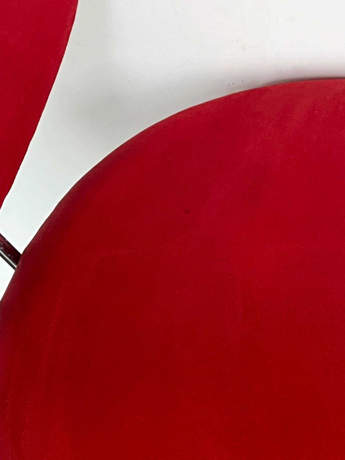 photo for sale Mid Century Paul Volther Style Chrome And Red Fabric Swivel Chair / Lounge Chair
