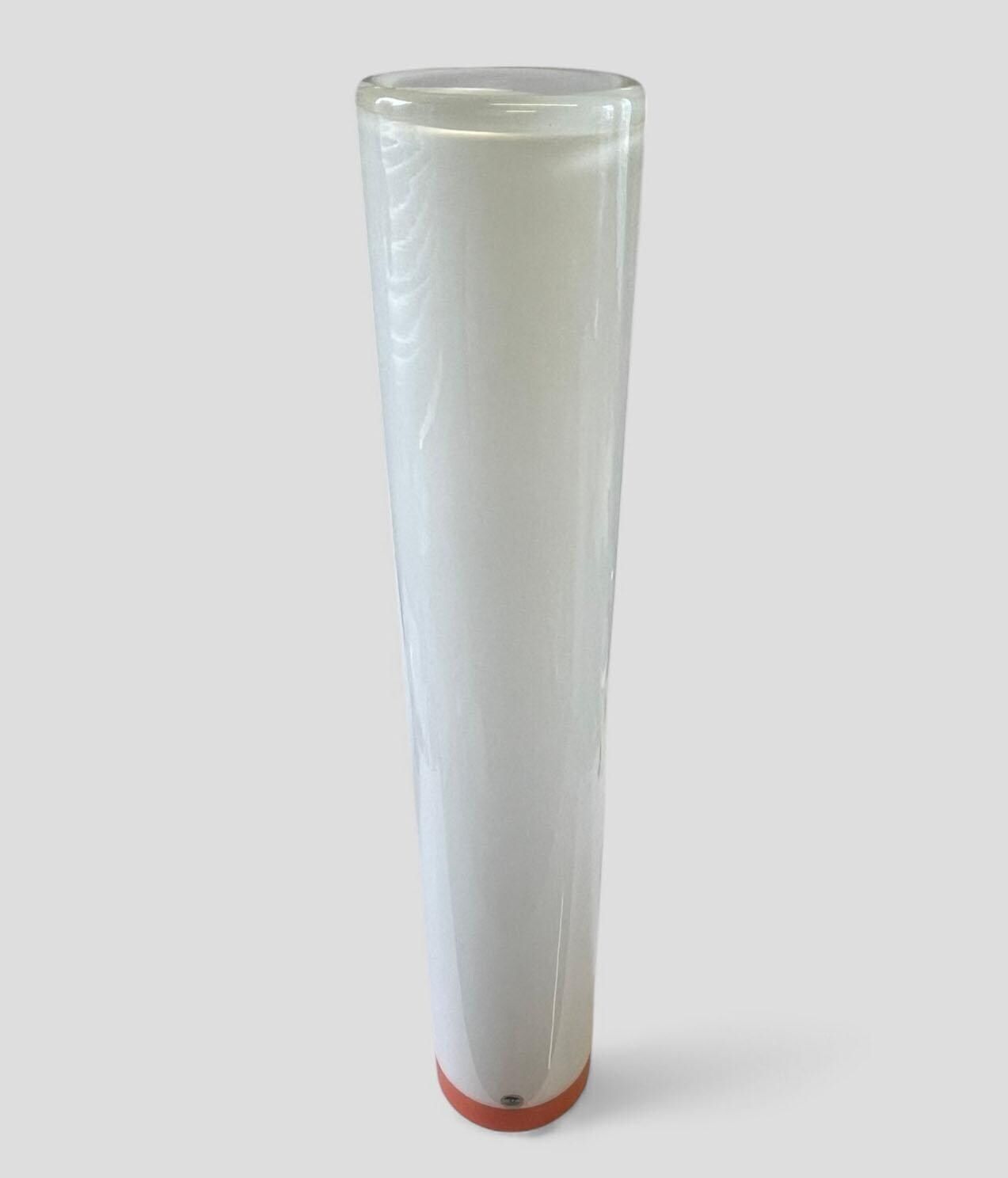 Rare Set Of Three Mid Century White And Orange Glass Cylindrical Vases By Ekenas Sweden photo buy
