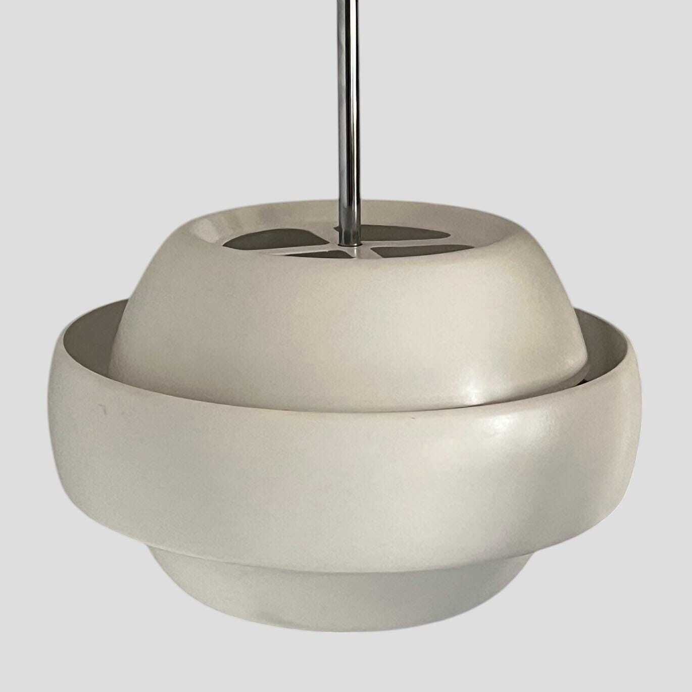 Mid Century Modern Danish White Metal Ceiling Pendant Light 'Viva' By Herstal Denmark photo furniture