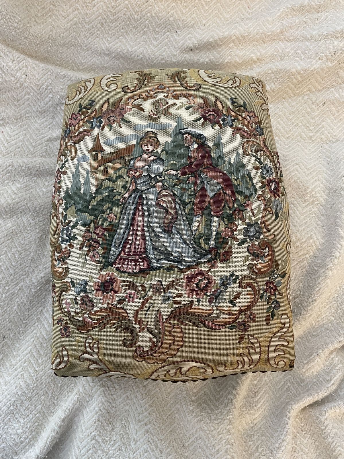 Vintage Prince And Princess Tapestry Footstool photo vinterior