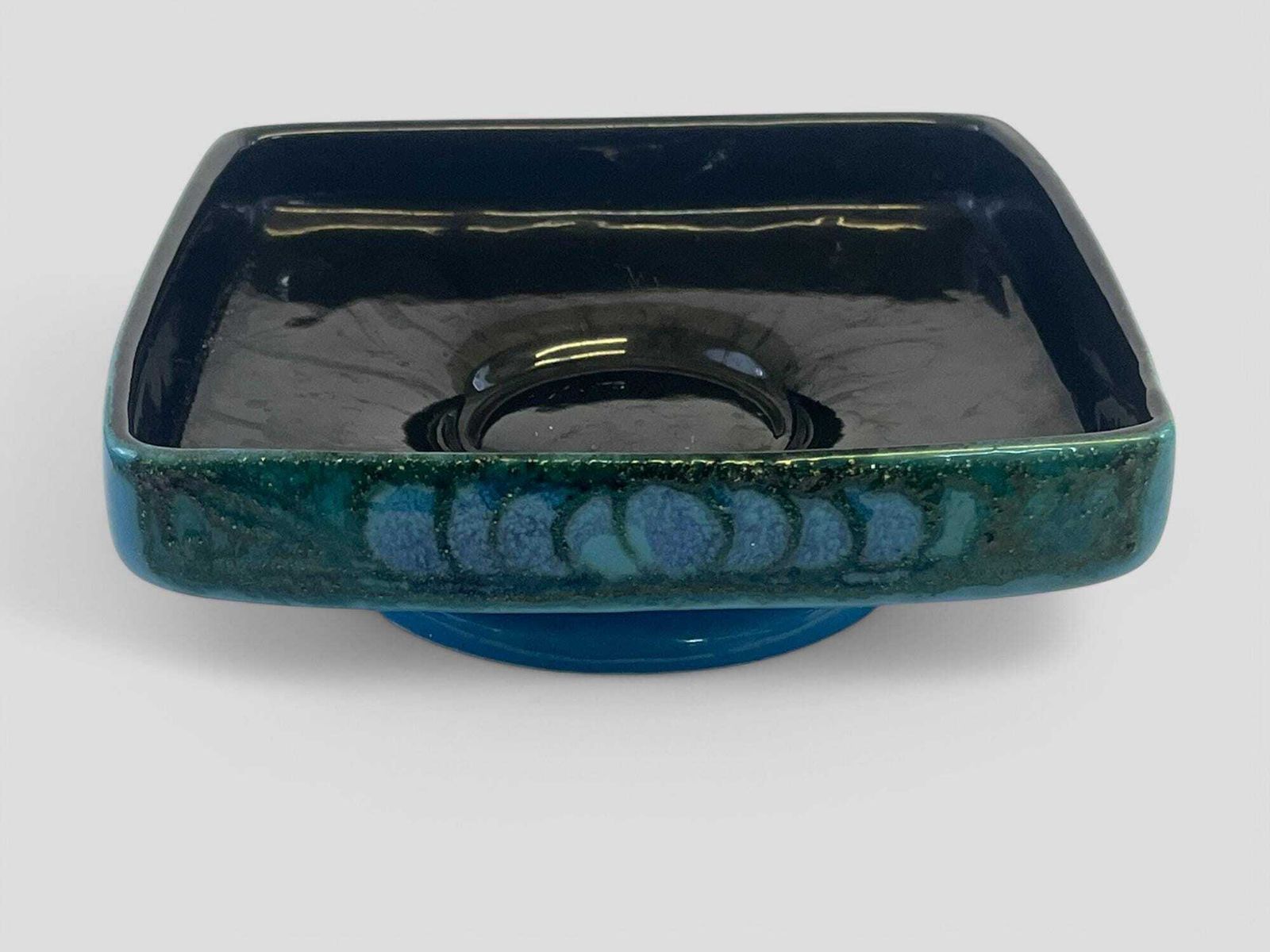 Vintage Mid Century Blue Ceramic Square Planter Dish / Bowl / Plant Pot Stand By Strehla Germany photo Home Decor