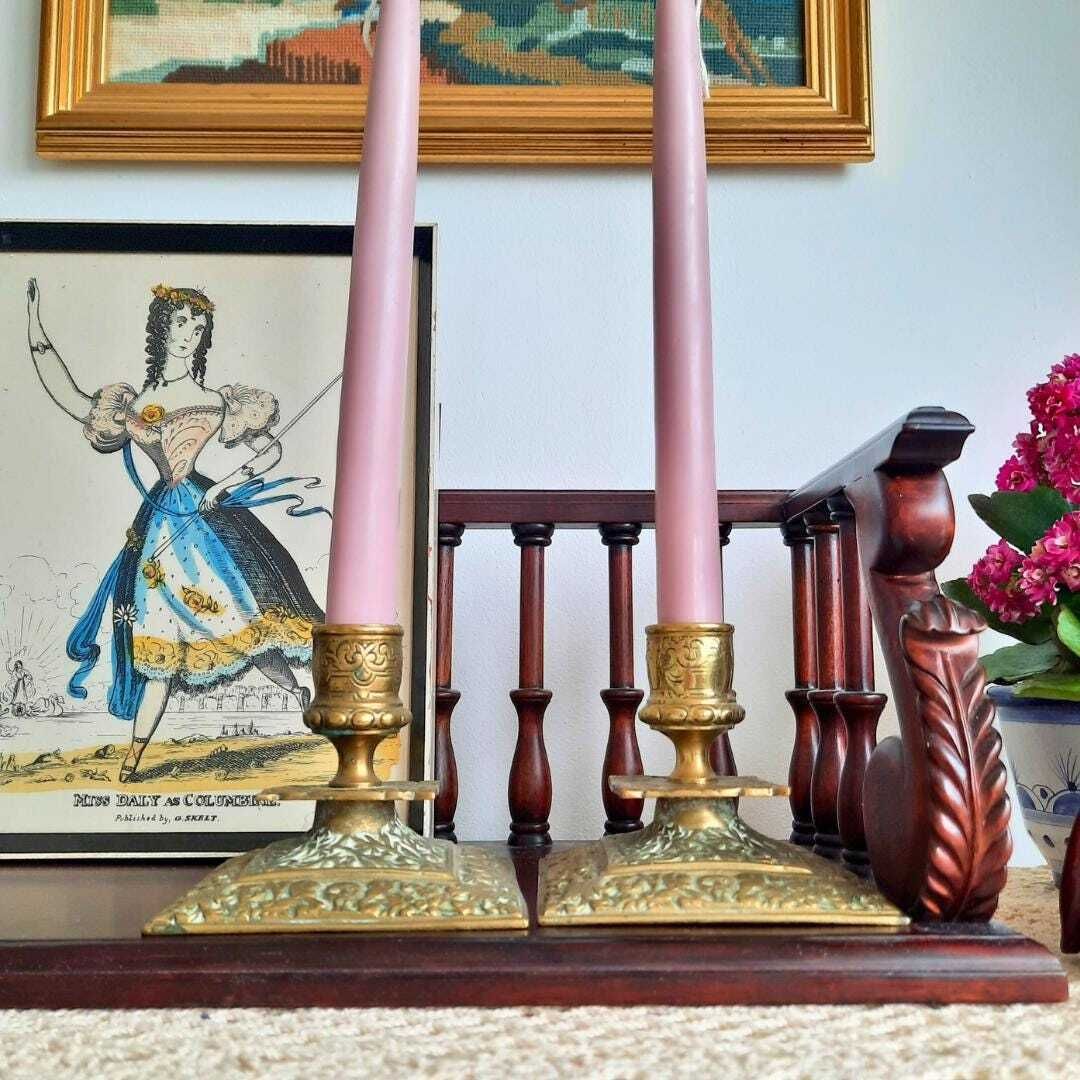 Antique Victorian Brass Candlesticks In The Gothic Revival Style, Ornate Brass Candle Holders photo furniture