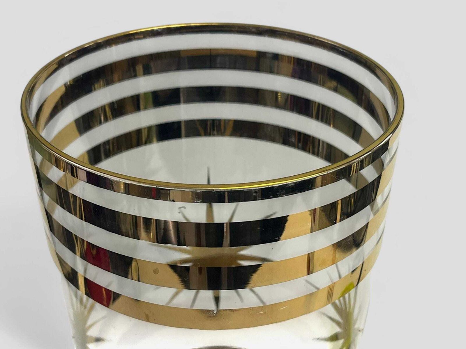 Large Mid Century Gilt Star & Banded Clear Glass Vase photo Home Decor