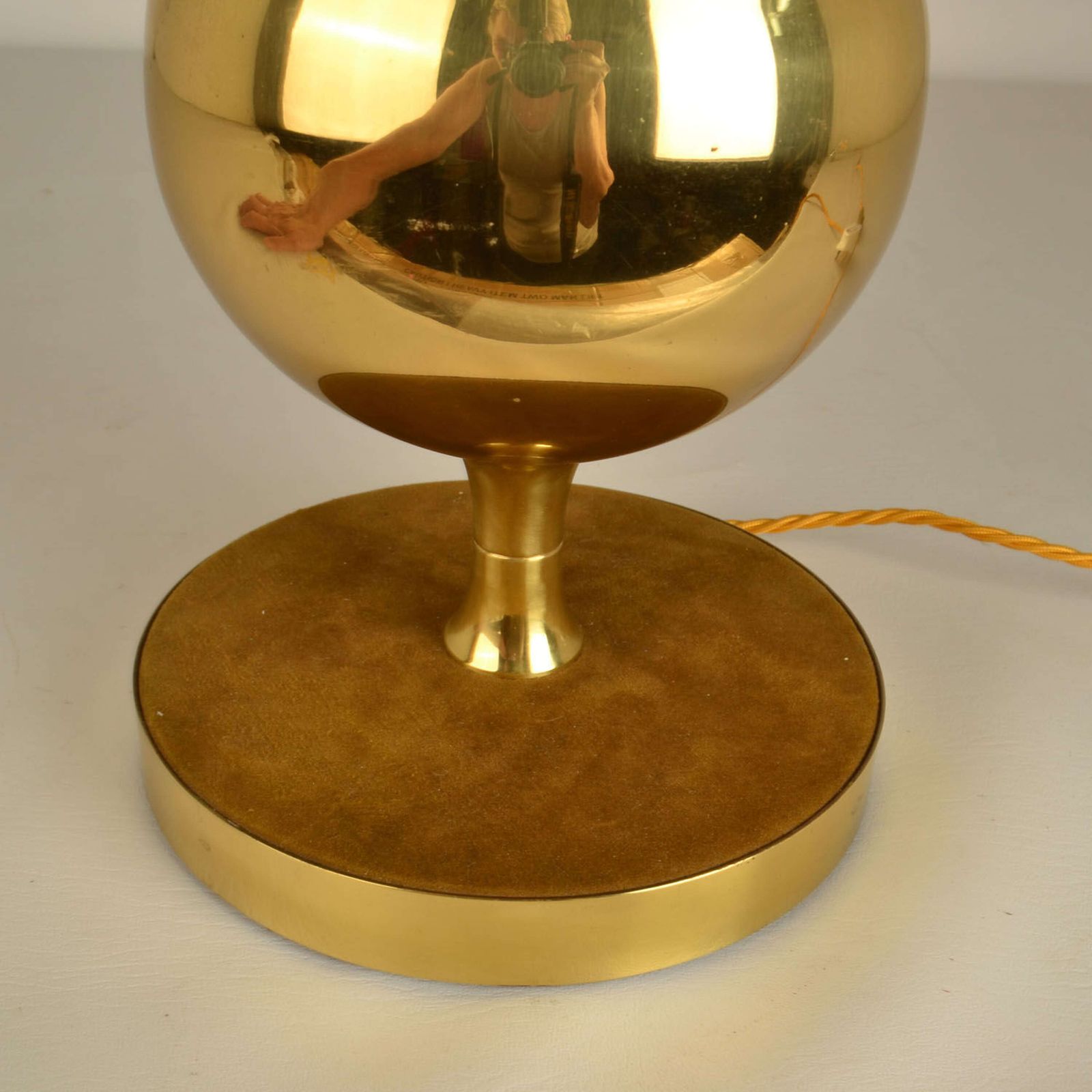 Pair Of Parchment Leather Shades Table Lamps On Brass Bases 1970's photo vintage
