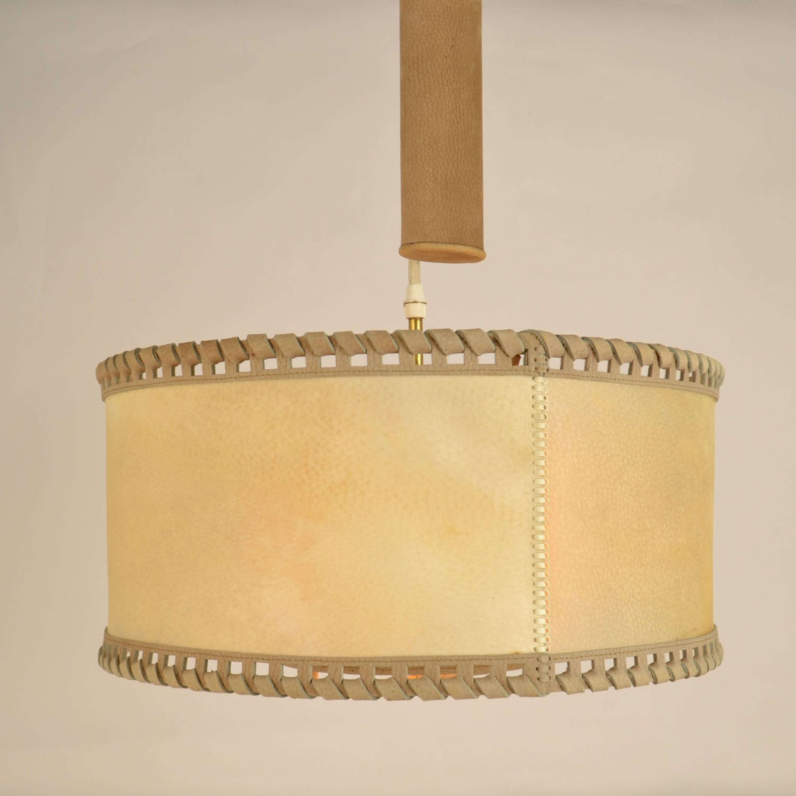 1750.0 Counterbalance Pendant Lamp 1960's In Parchment And Beige Leather photo