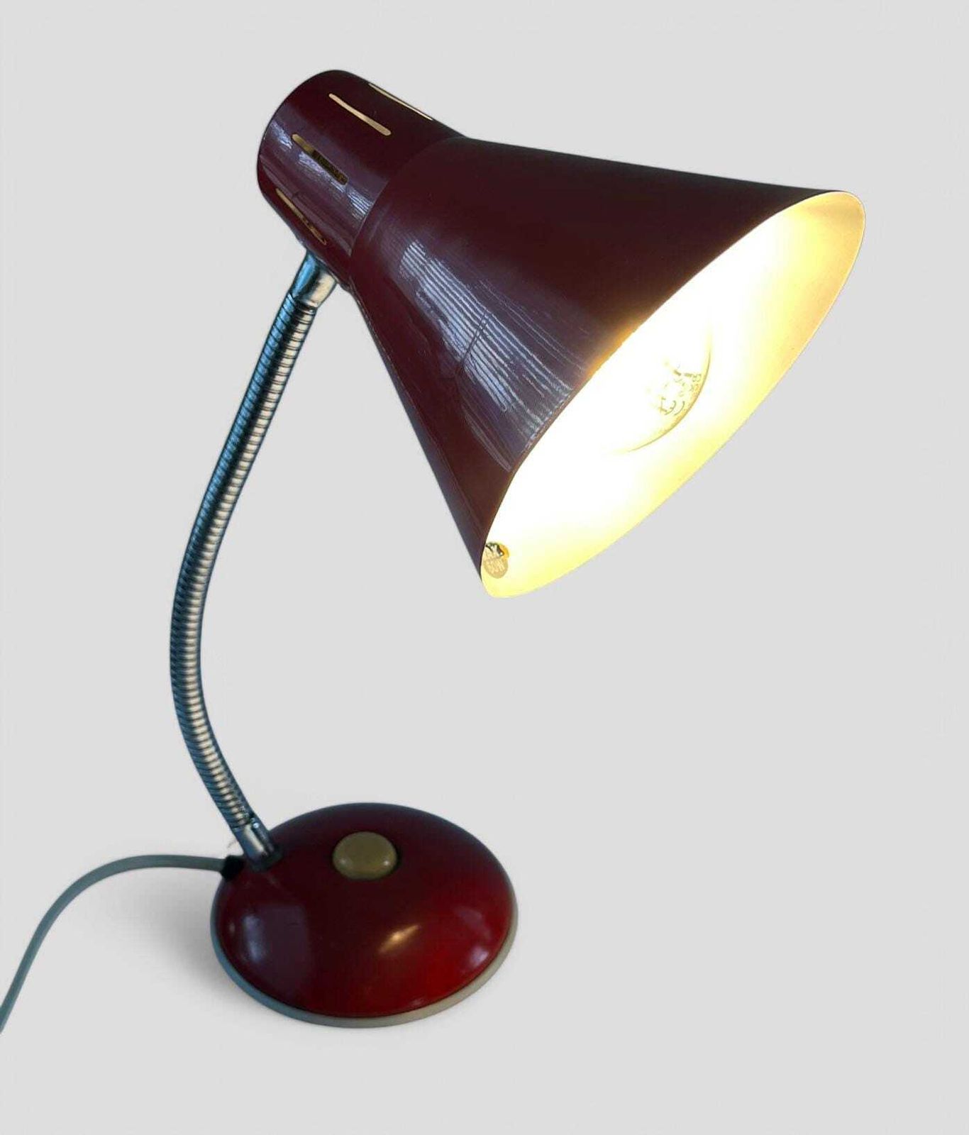 Vintage Mid Century Atomic Style Red Metal Gooseneck Desk Lamp photo furniture