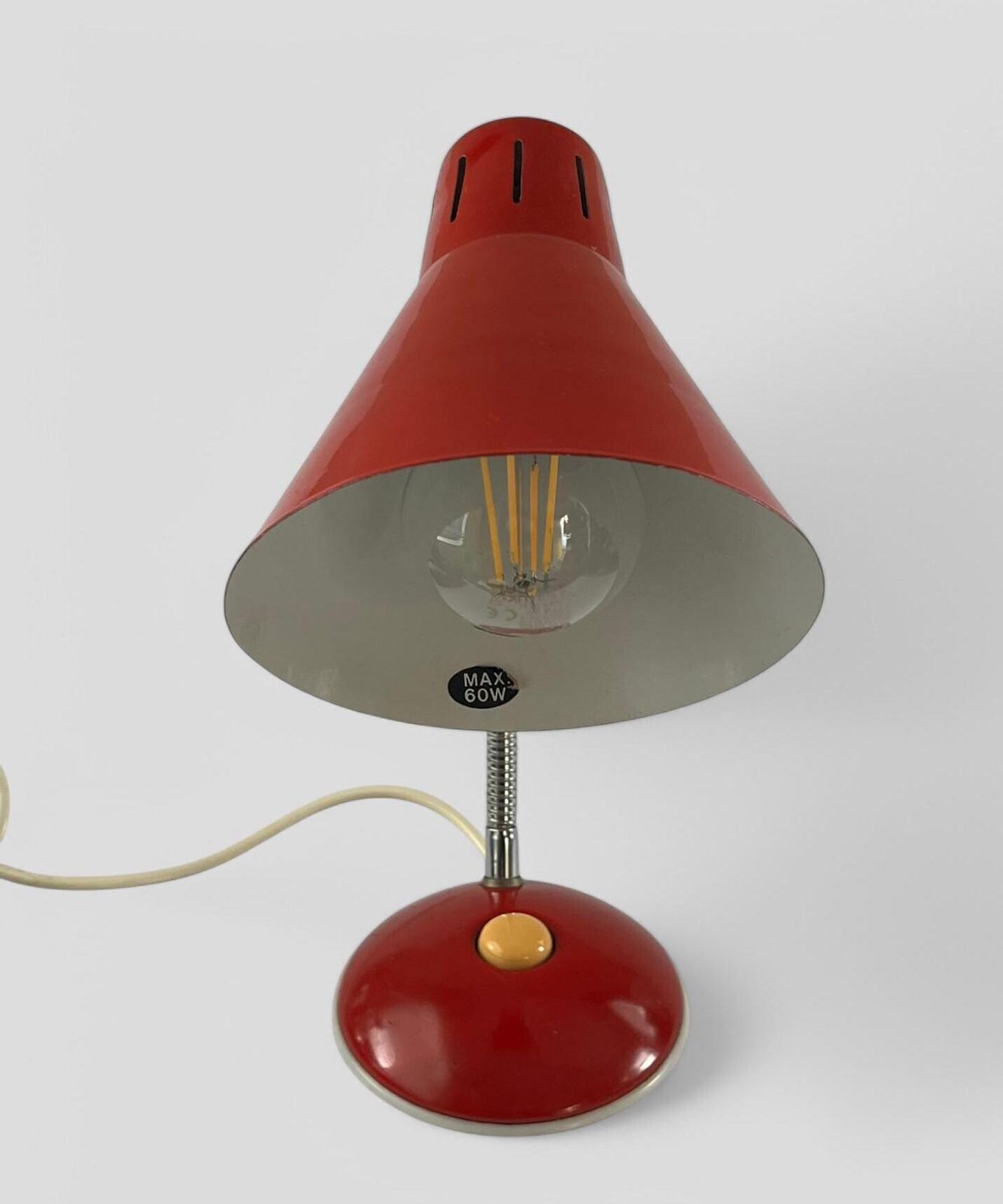 Vintage Mid Century Atomic Style Red Metal Gooseneck Desk Lamp photo Lighting
