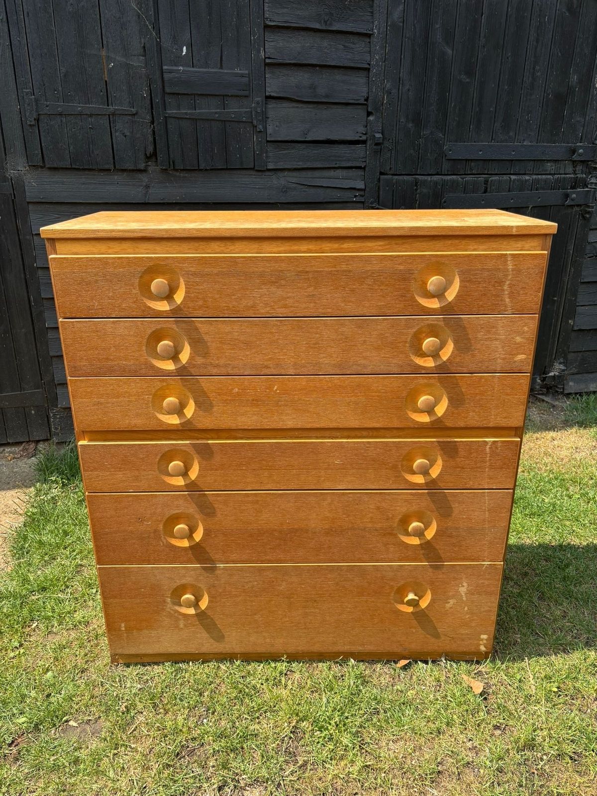 Meredew Mid Century Blond Oak Large Chest Of Drawers photo for sale