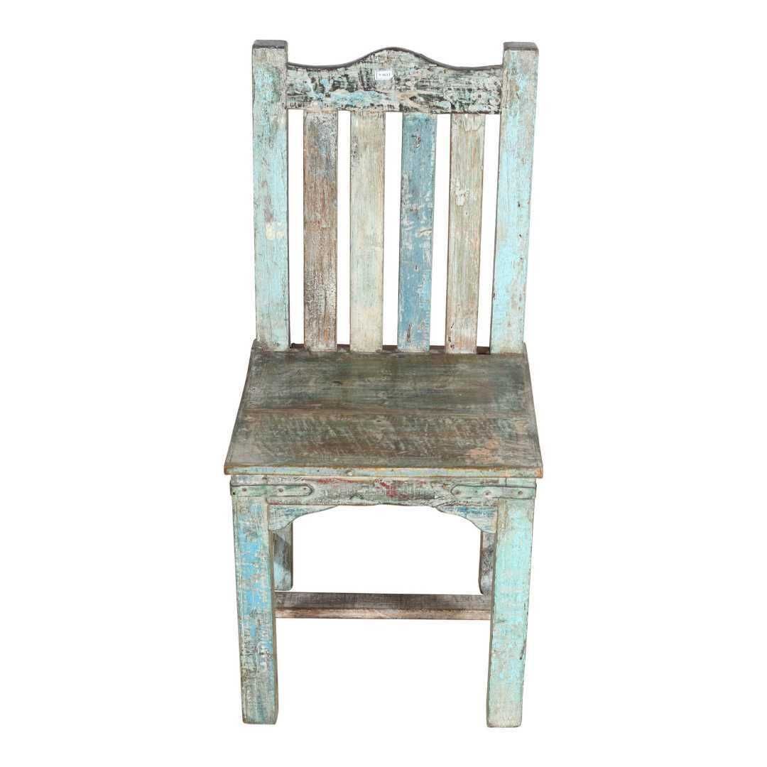 Antique Distressed Blue & Natural Teak Indian Hall Or Dining Chair – Vintage C.1890 photo for sale