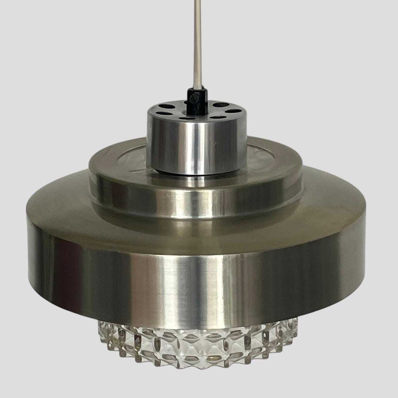 Mid Century Danish Steel & Glass Hanging Pendant Ceiling Light photo for sale