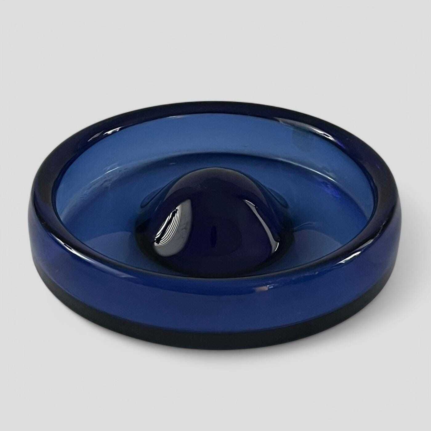 Rare Mid Century Large Blue Glass Ashtray / Bowl 'Safir' By Per Lutken For Holmegaard Denmark photo 120.0