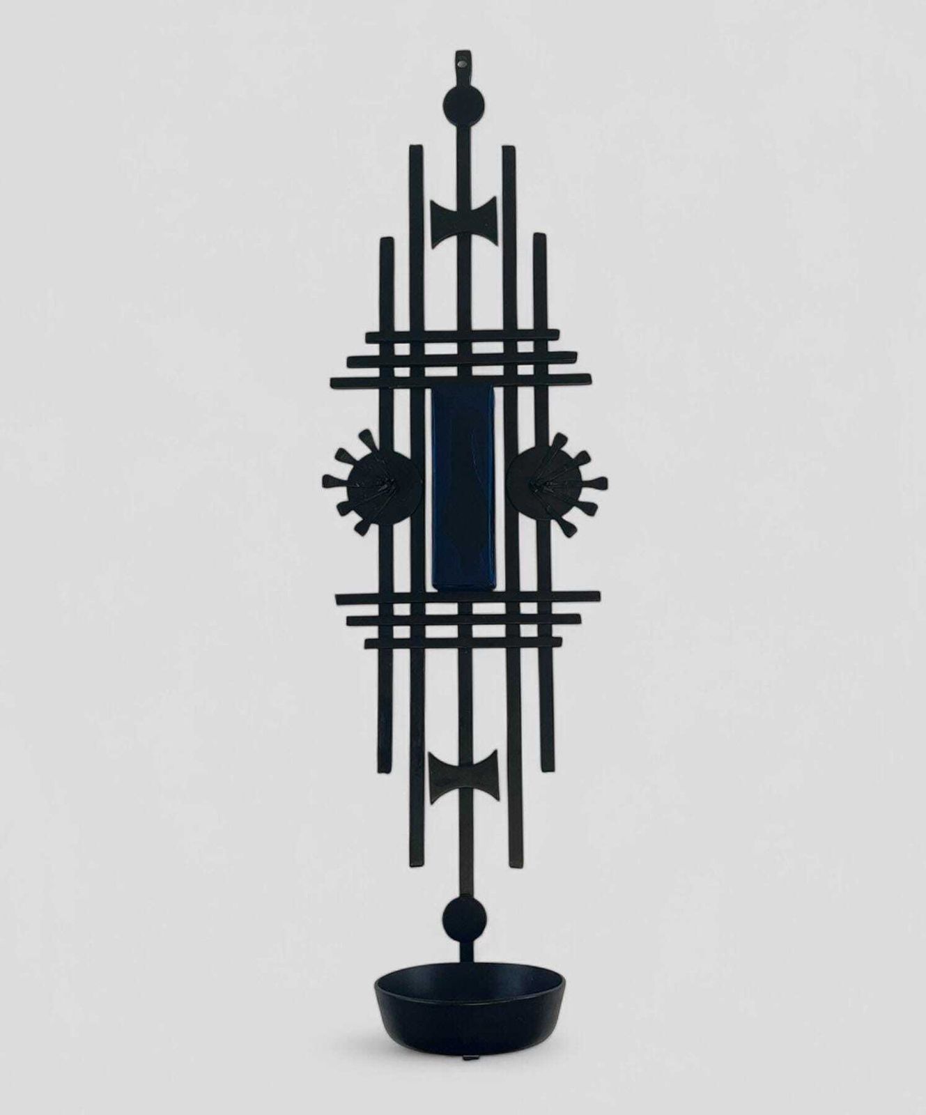 Mid Century Brutalist Metal & Blue Glass Danish Wall Candleholder By Dantoft photo 180.0