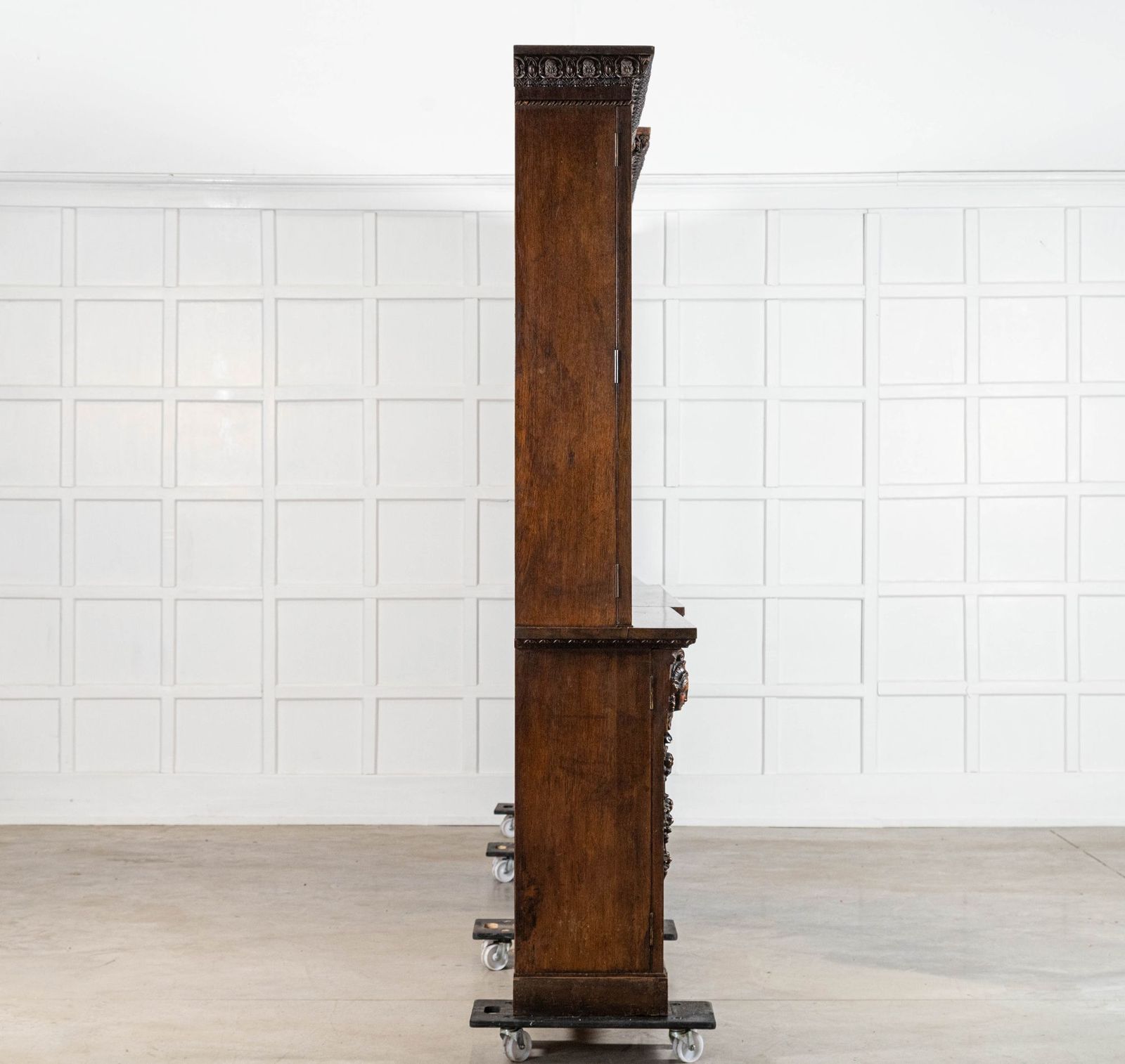 Magnificent Monumental English 19thc Carved Oak Breakfront Glazed Bookcase photo vintage