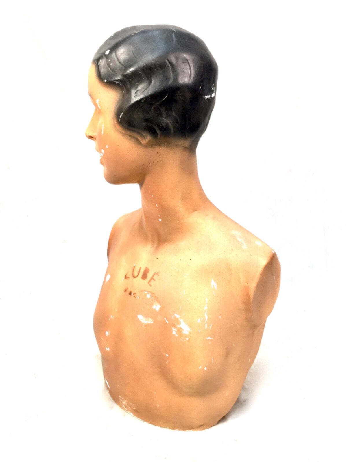 Antique Advertising Art Deco French Shop Display Female Mannequin Bust By Lubé photo vinterior