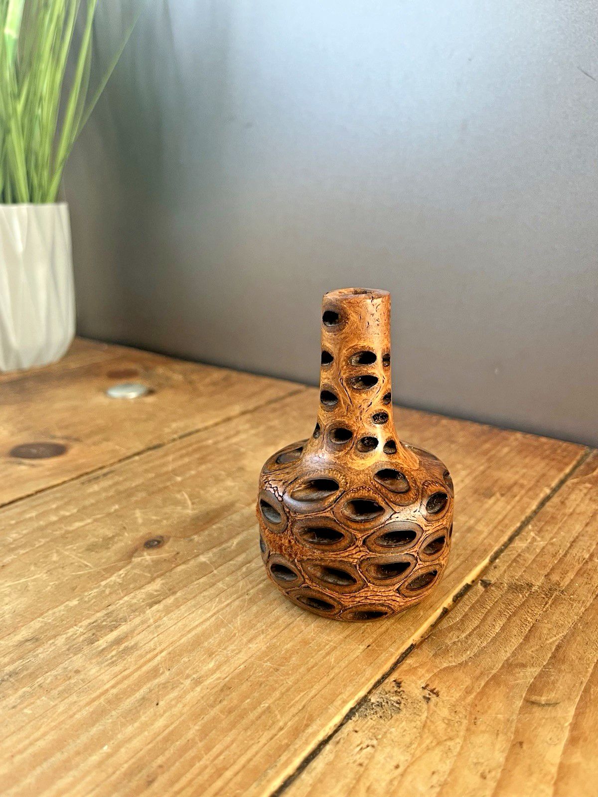 photo furniture Superb Mid Century Brutalist Banksia Nut Australian Decorative Turned Treen Vase