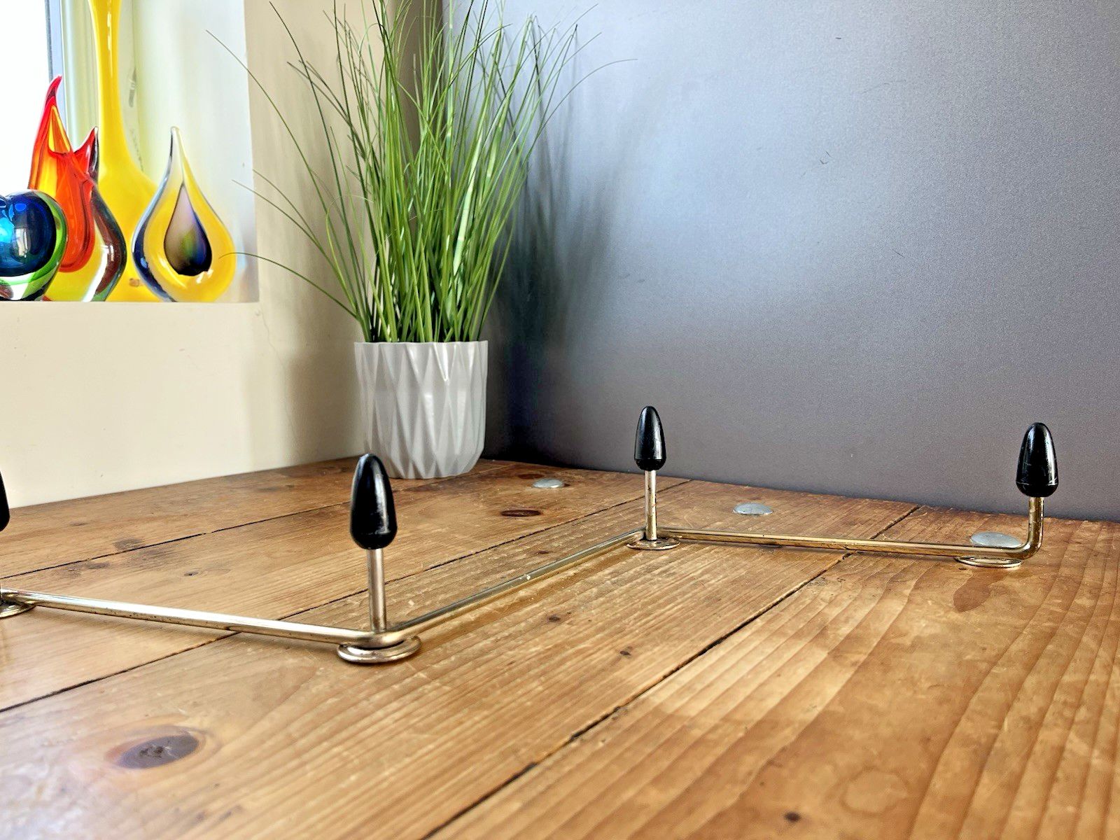 Large Mid Century 70s Black Bullet Wall Coat Hat Hook Stand Retro Sputnik Atomic photo for sale