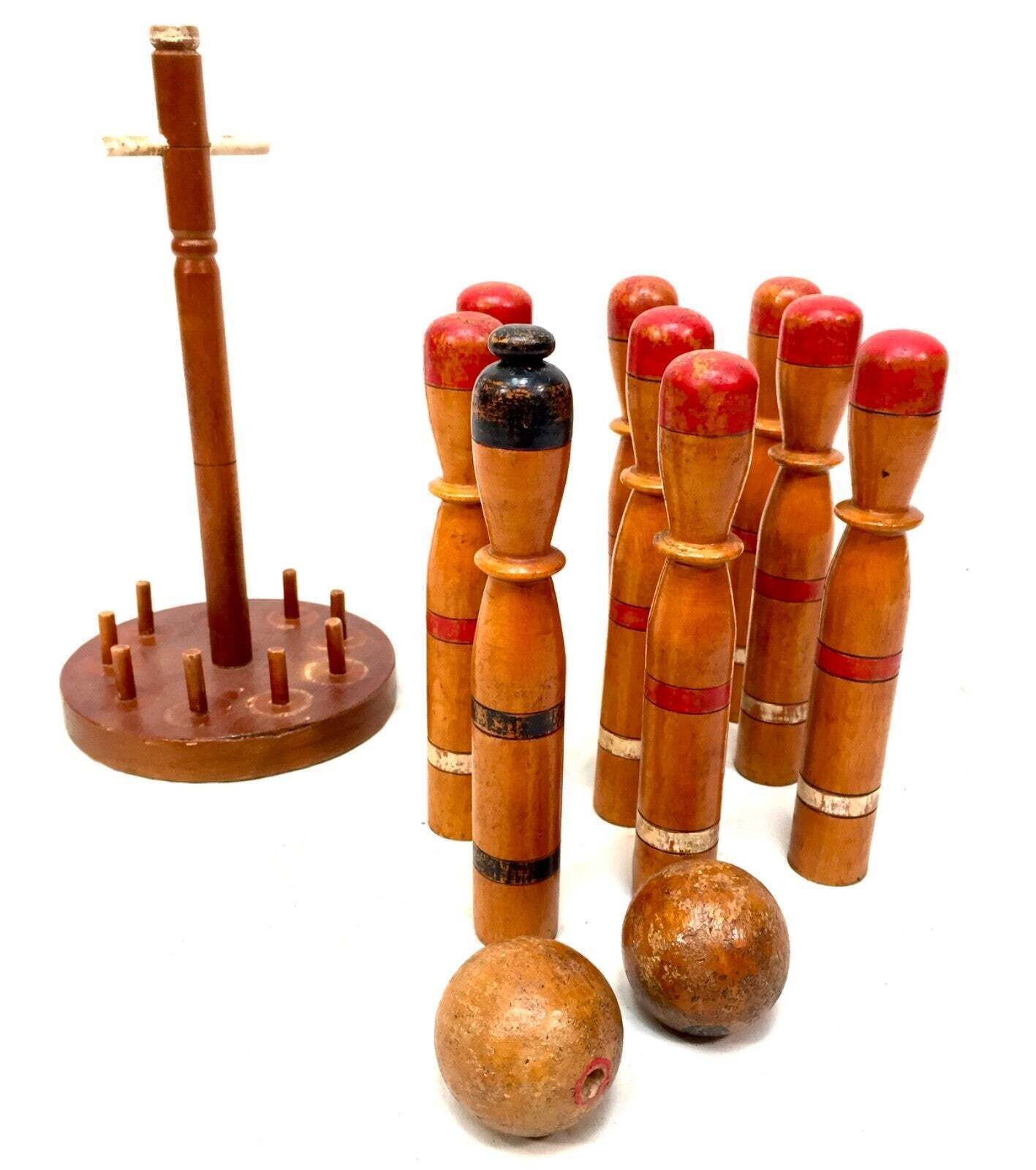 Antique Set Of French Mid 20th Century Wooden Skittles & Ball Game / Bowling photo for sale