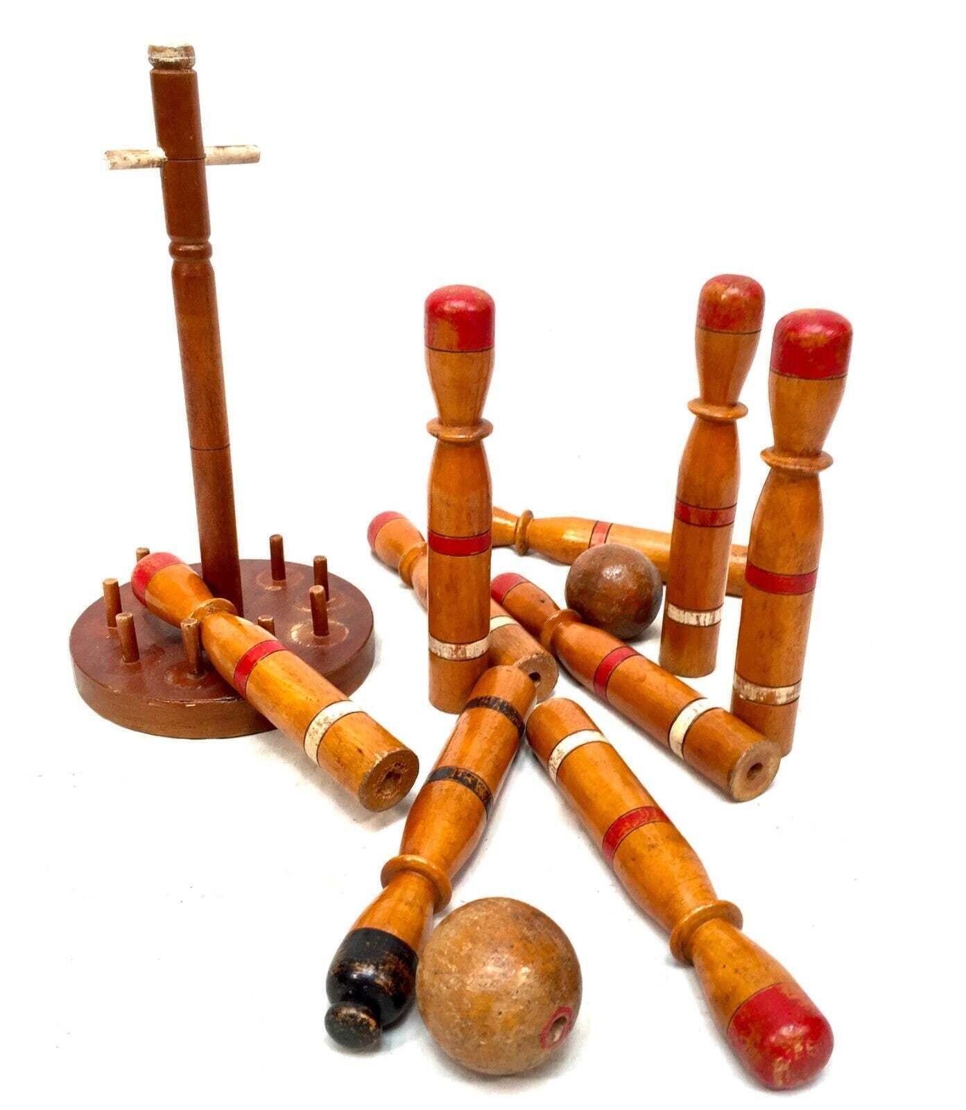 Antique Set Of French Mid 20th Century Wooden Skittles & Ball Game / Bowling photo vinterior