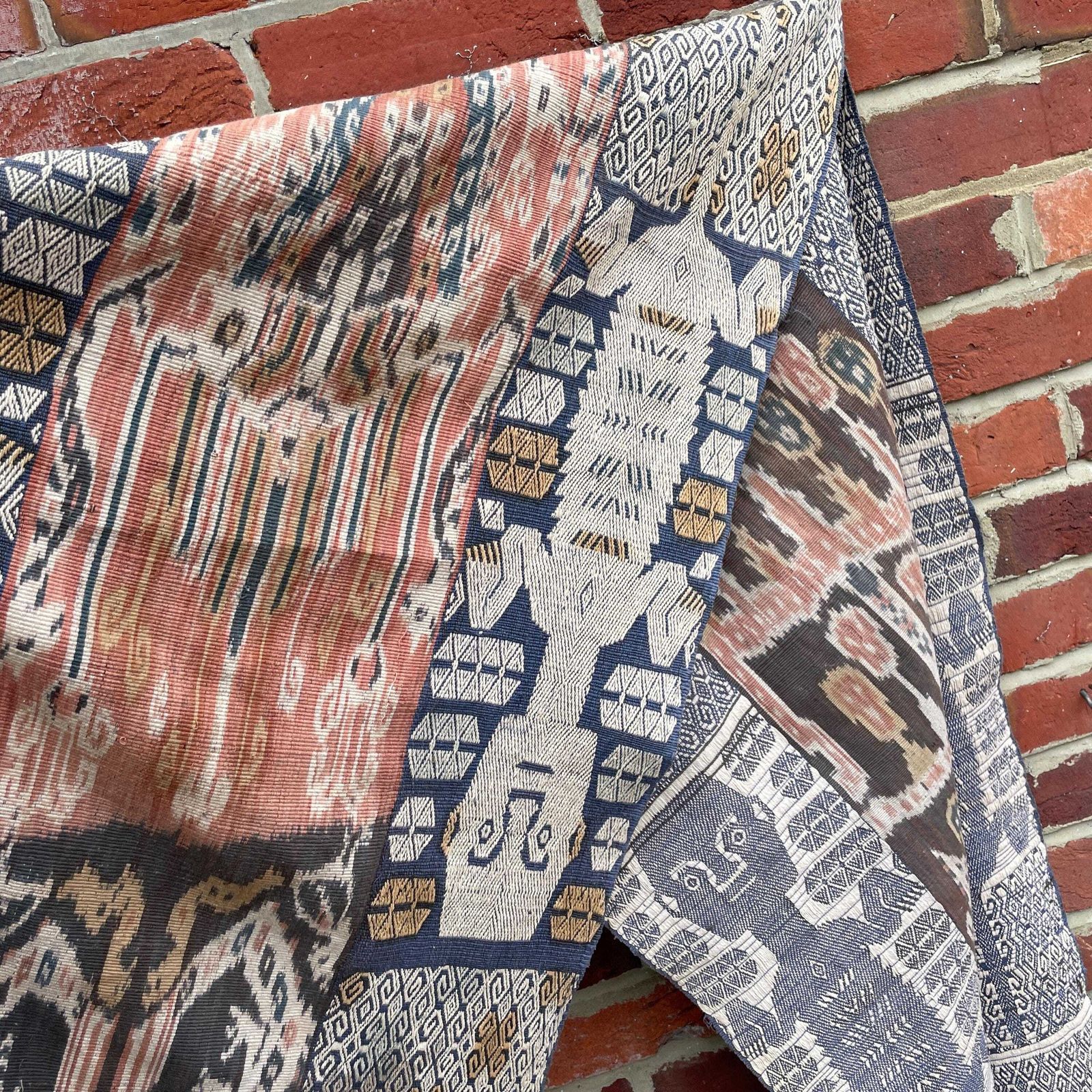 photo for sale Indonesian Handmade Fabric Table Runner Blue Pink Tassel Ends Long 217x61cm South East Asian