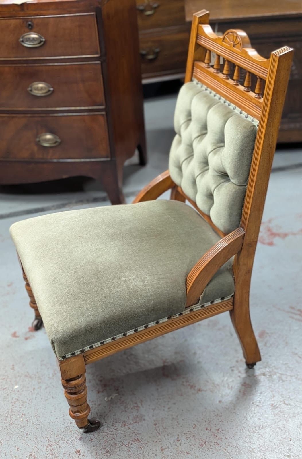 Victorian Satin Walnut Green Upholstered Chair photo furniture