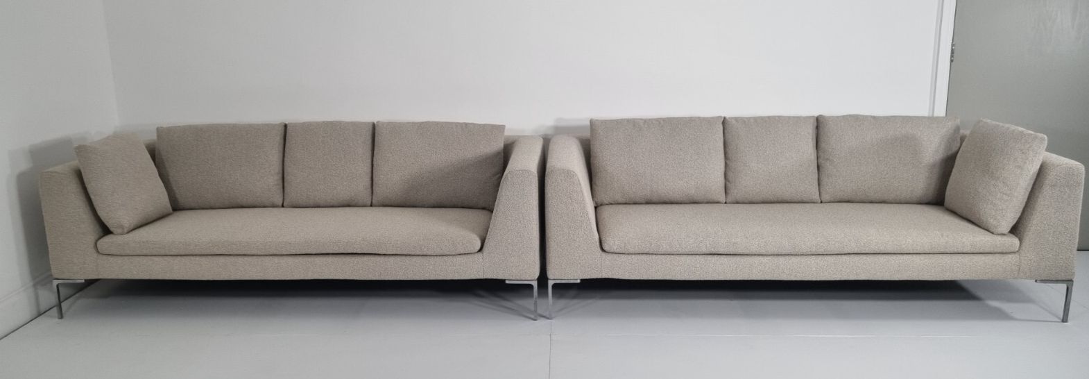 Bb Italia Pair Of Charles Sofas In Grey Boucle With Hues Of Honey In Excellent