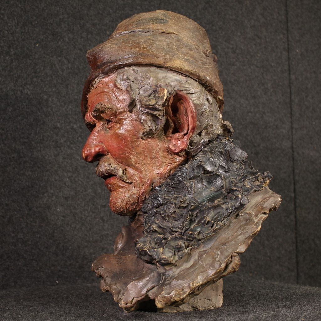 Italian Terracotta Sculpture Of A Fisherman From The 20th Century photo Art
