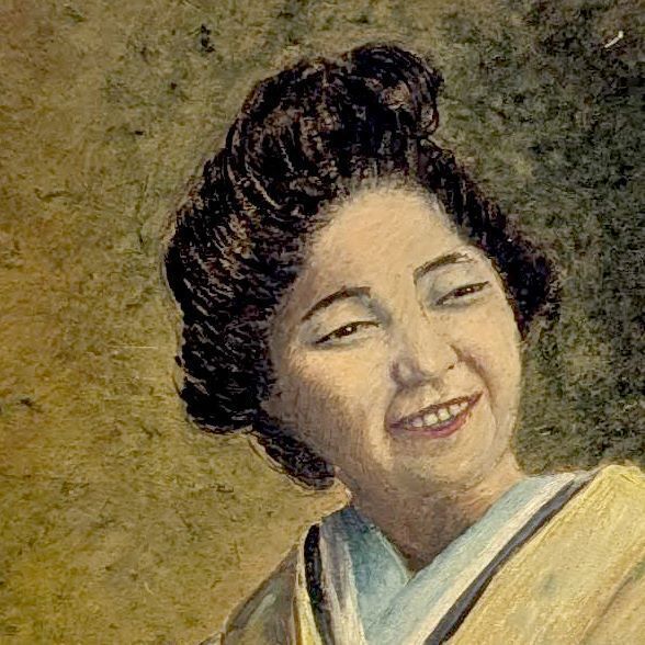 Léo Page (1951) – Oil On Hardboard: "Woman With Sake" – Large Oriental Painting photo furniture