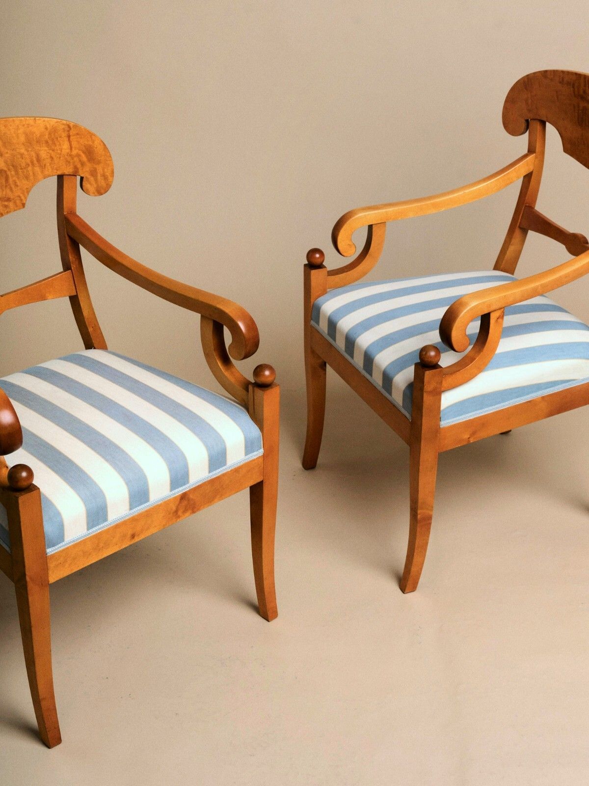 Pair Of  Antique Swedish Neoclassical Biedermeier Armchairs, Curly Birch C.1840 photo furniture