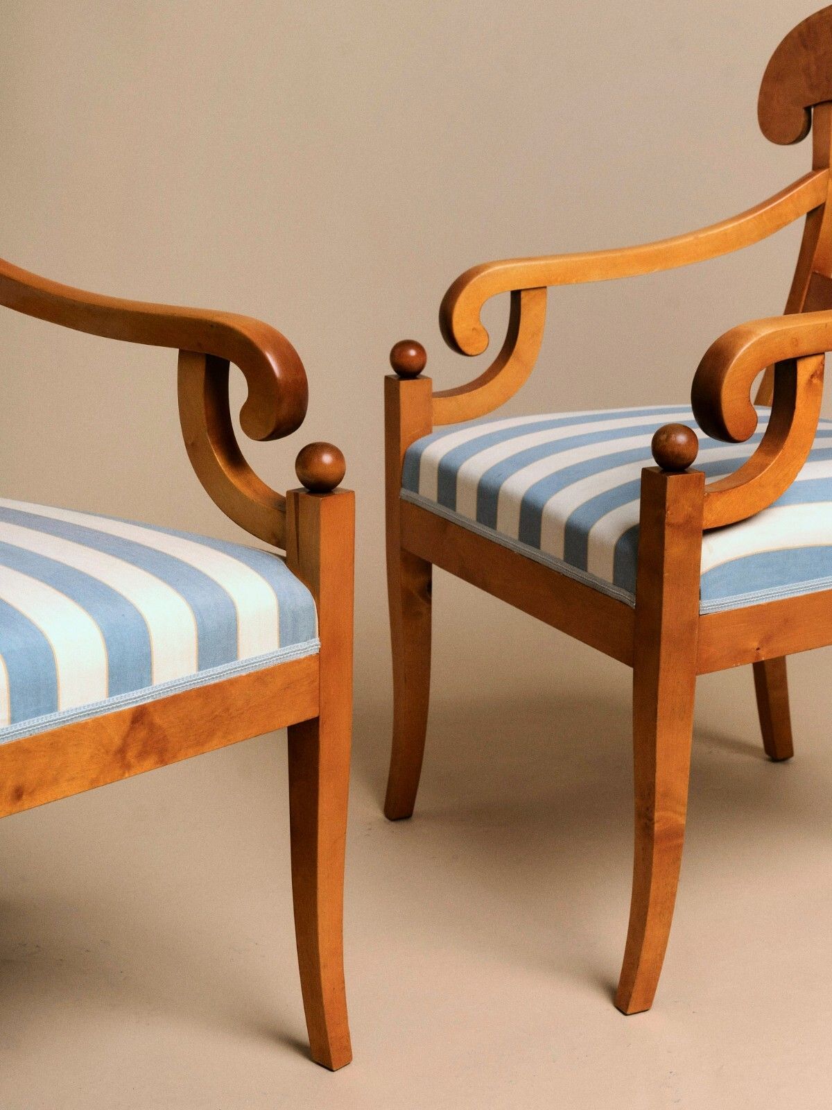 Pair Of  Antique Swedish Neoclassical Biedermeier Armchairs, Curly Birch C.1840 photo Furniture