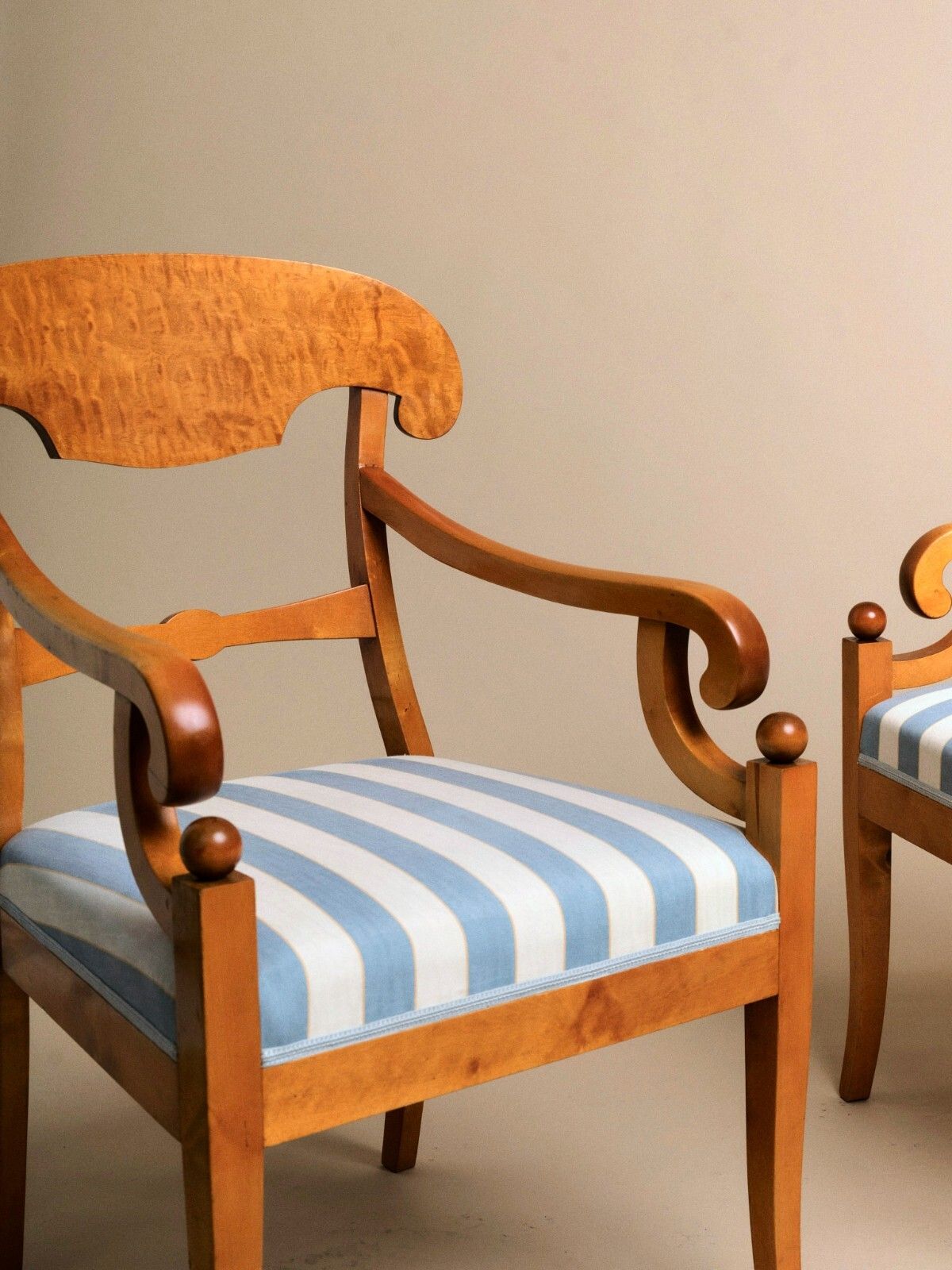 Pair Of  Antique Swedish Neoclassical Biedermeier Armchairs, Curly Birch C.1840 photo 1500.0