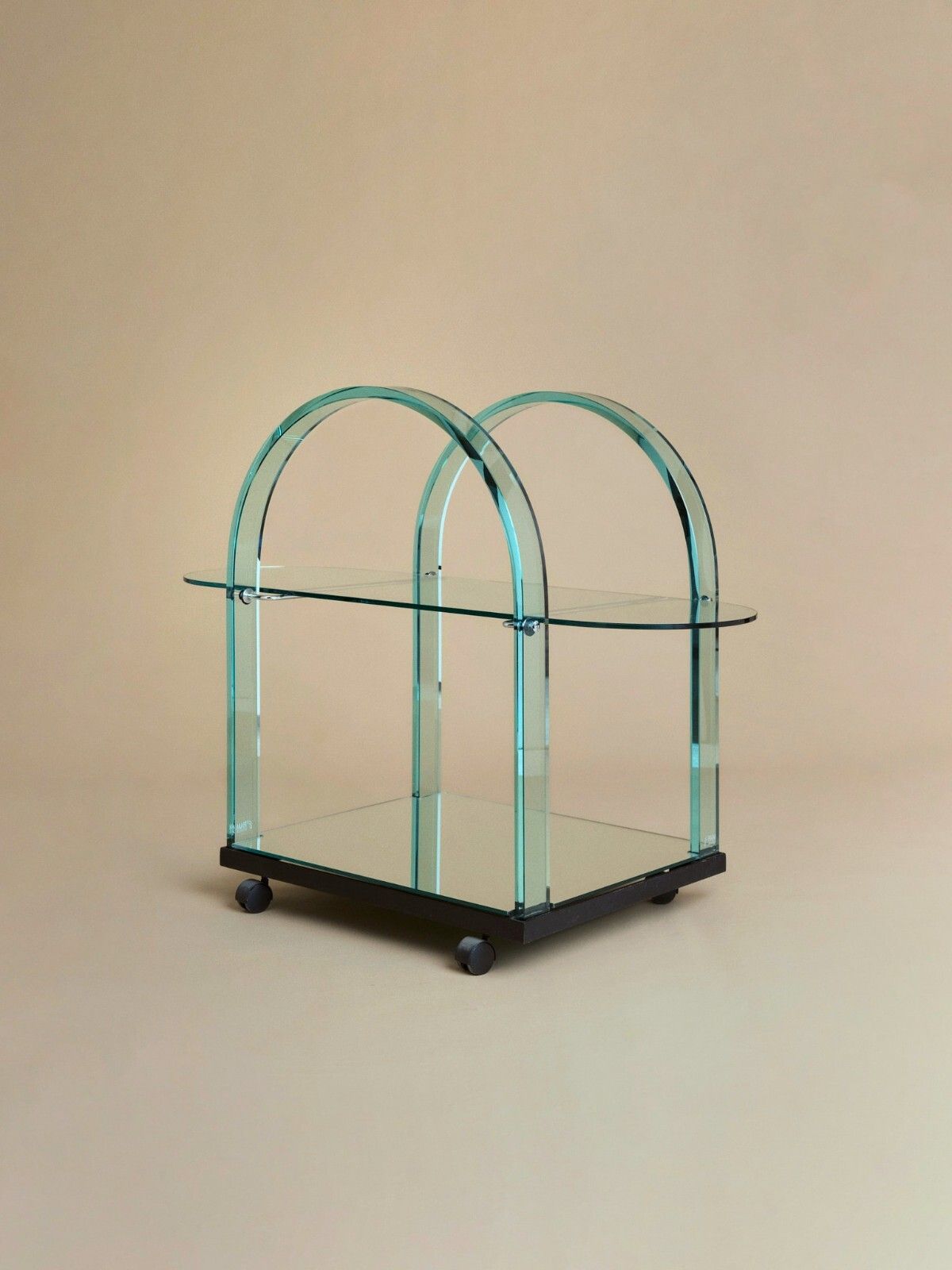 photo vinterior 1980's Italian Mirrored Glass Postmodern Cocktail Bar Trolley Cart By Fiam