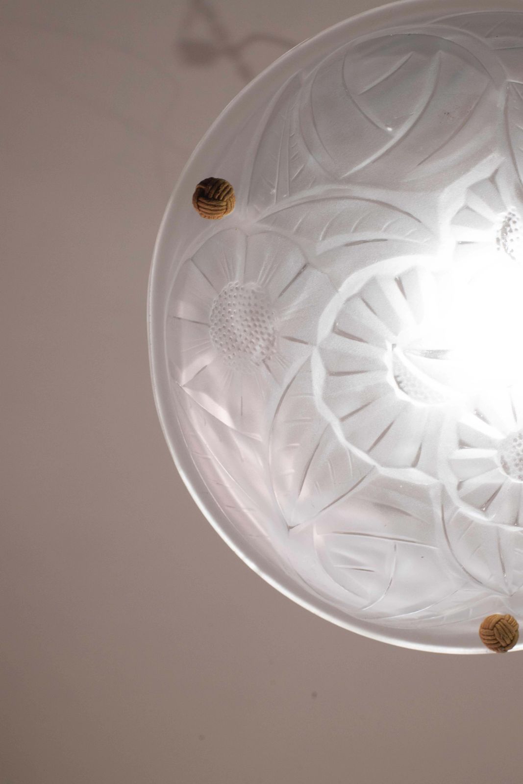 Art Deco Top Quality Pendant Light Floral Decorations, Signed Degué photo buy