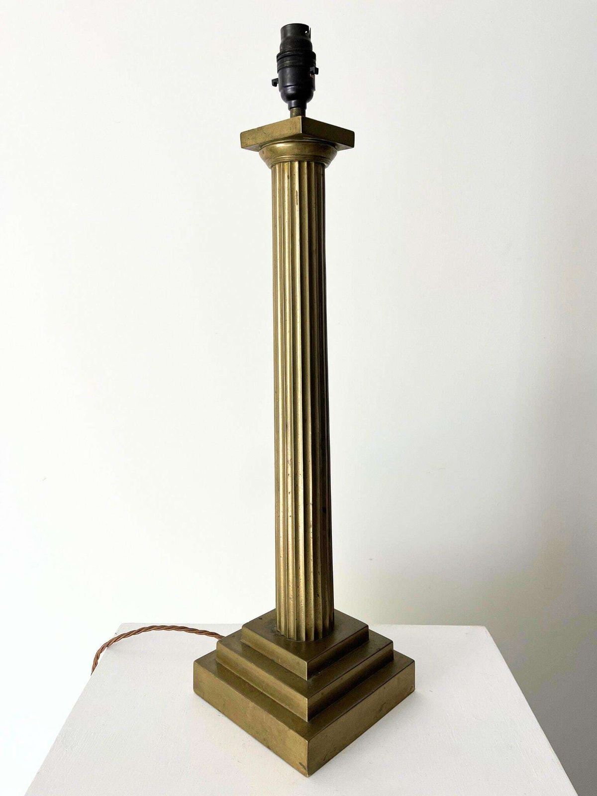 Minimalist Brass Column Lamp With A Stylised Geometric Form, Rewired And Pat Tested, 20th Century Accent Light photo Lighting