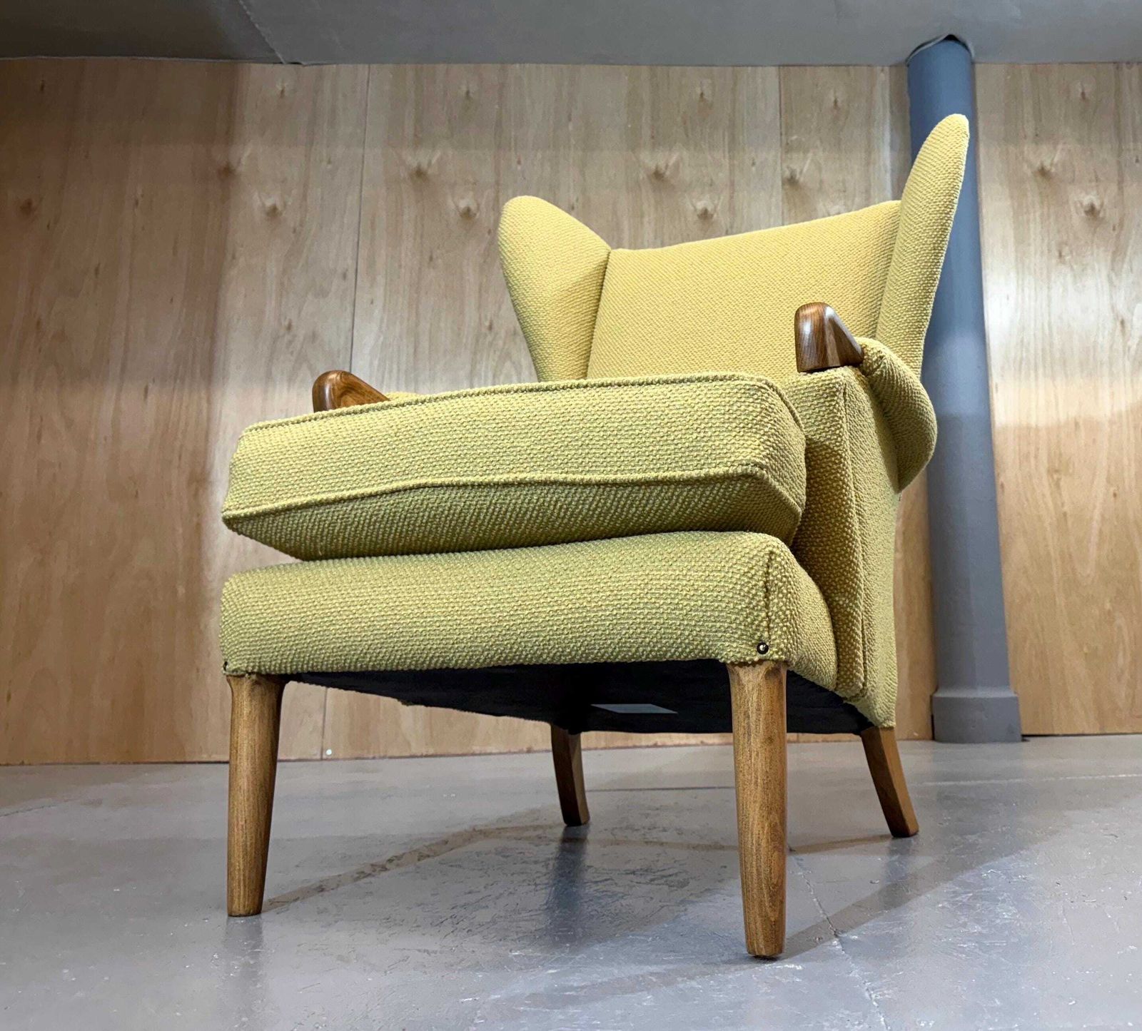 Parker Knoll Beautiful 1960’s Papa Bear Wingback Armchair In Heritage Premium Mustard Wool And Mohair Fabric. Fully Refurbished & Restored. photo for sale