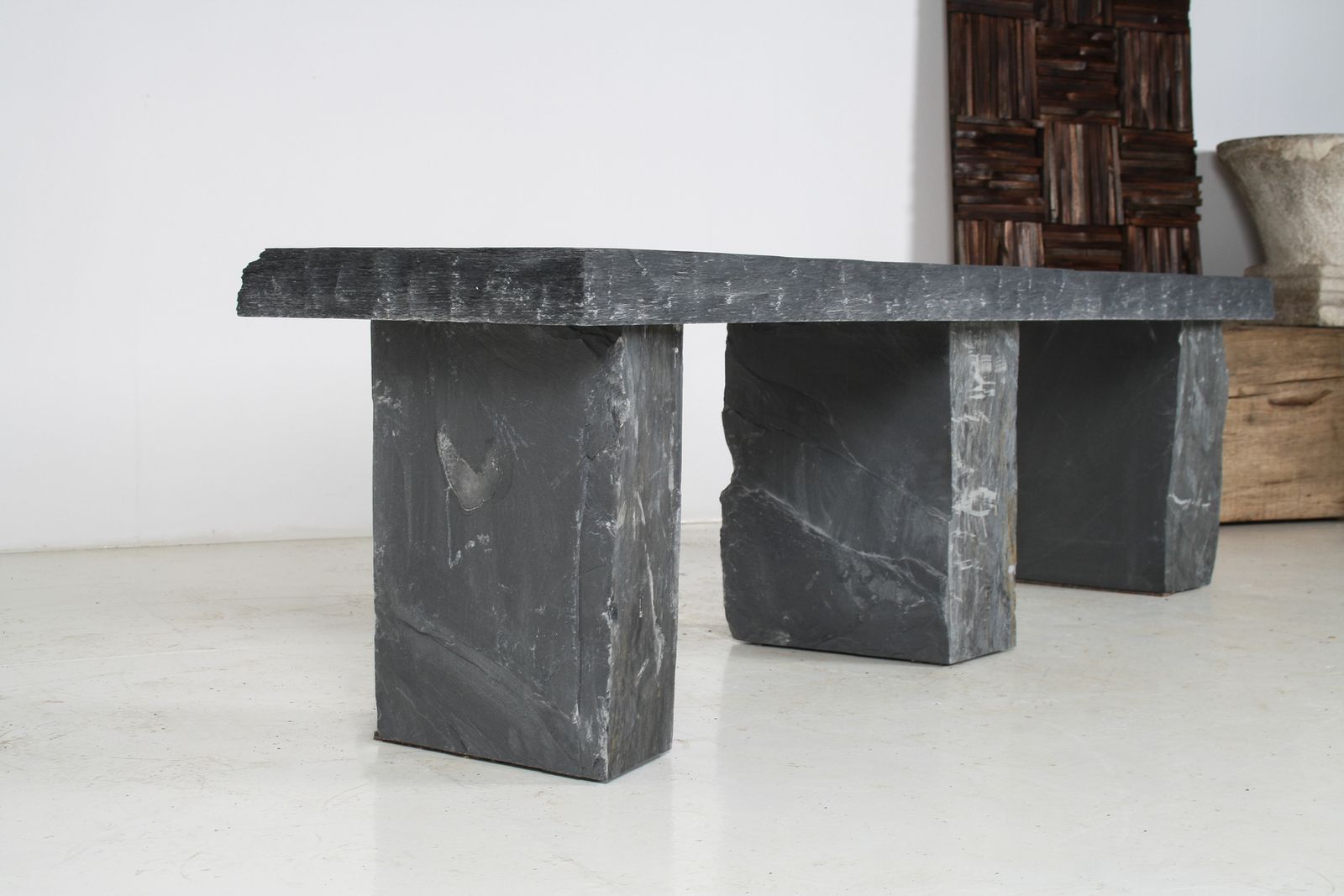 Large 6ft Natural Wabi Sabi Stone Slate Bench Seat On Bolster Plinth Base photo 3895.0