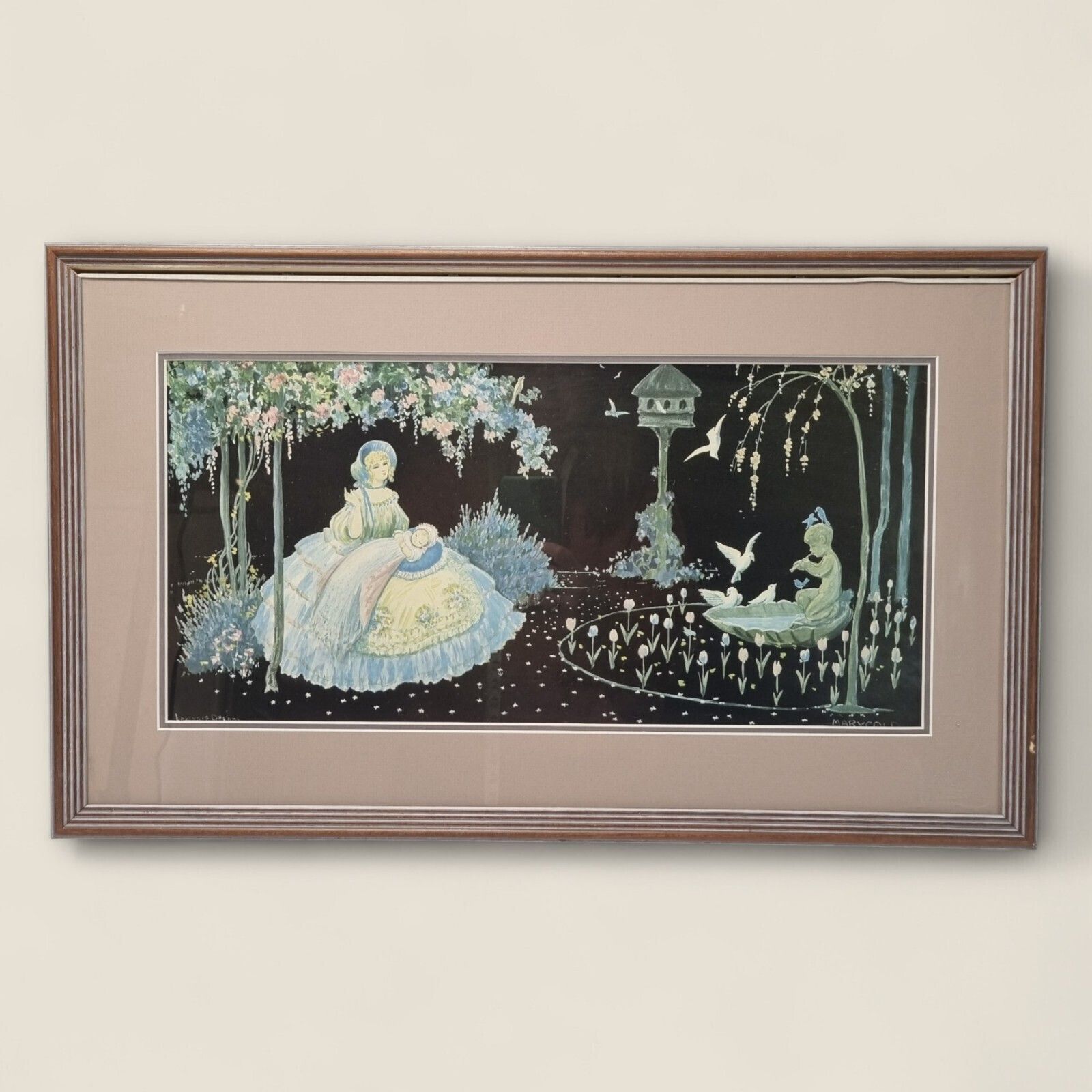 Mary Gold Print Foil Art Framed Picture Vintage Signed 1930's