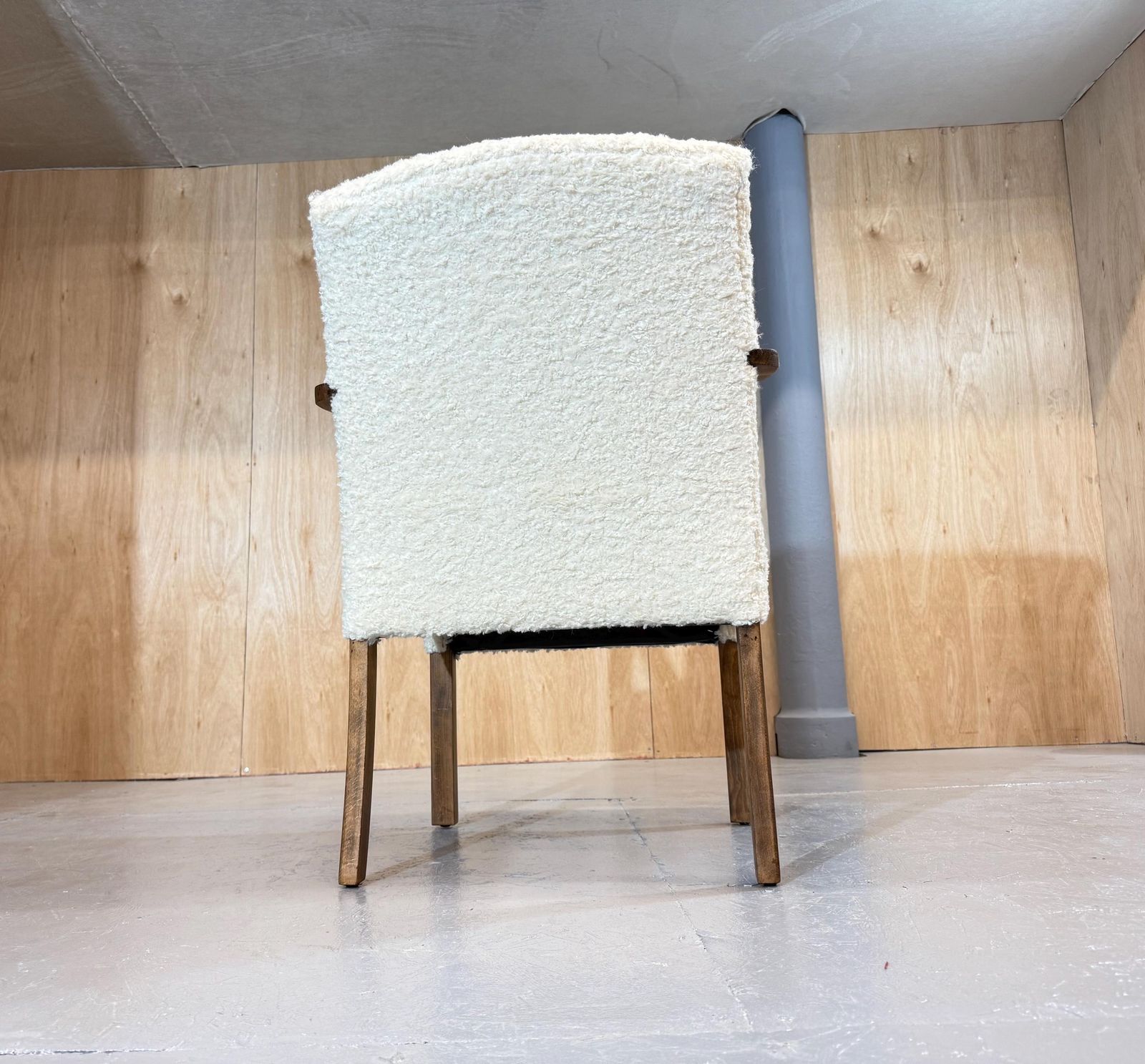 Parker Knoll 1930’s Oak Utility Petite Armchair In (Faux) Lambs Sheep Fleece Deep Boucle Luxury. Fully Refurbished & Restored. photo vintage