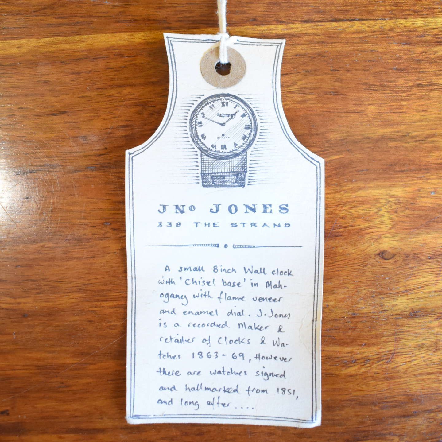 Jn Jones 8 Inch Wall Clock, 1800s photo vintage